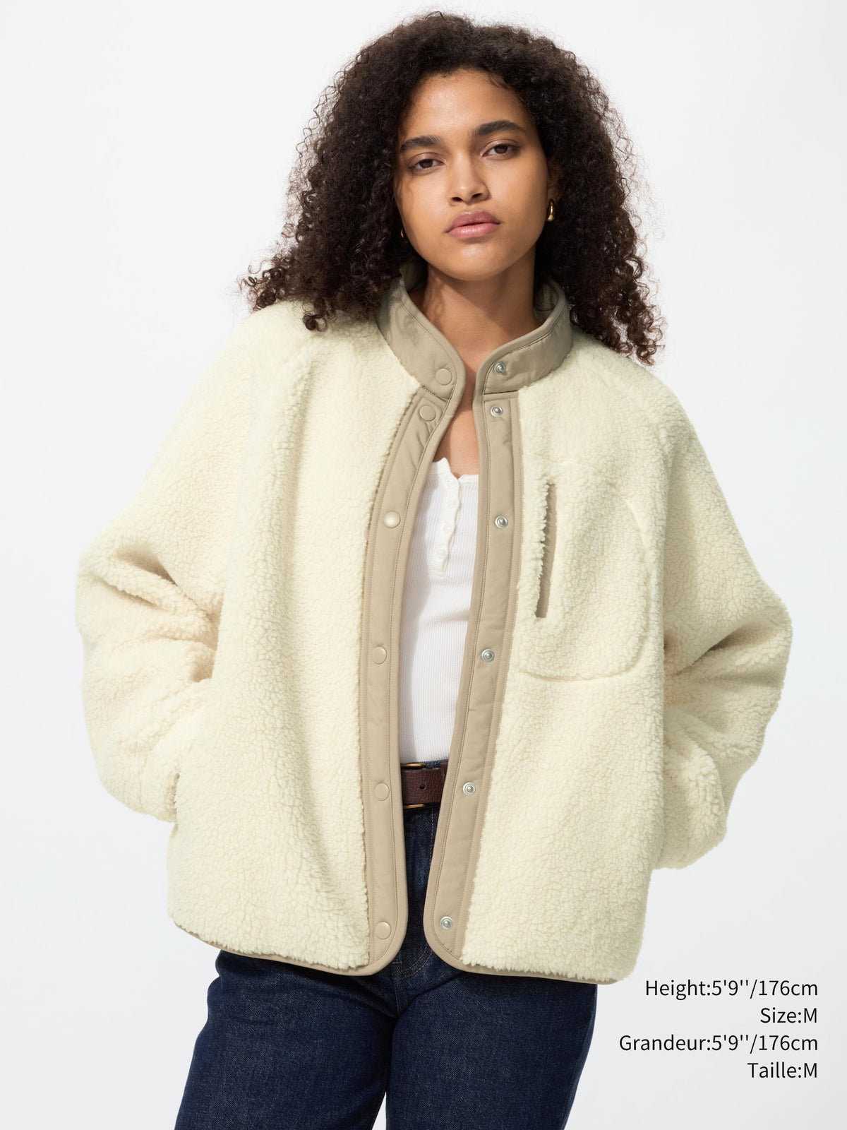 Uniqlo Women Pile Lined Fleece Combination Jacket  -   01 OFF WHITE