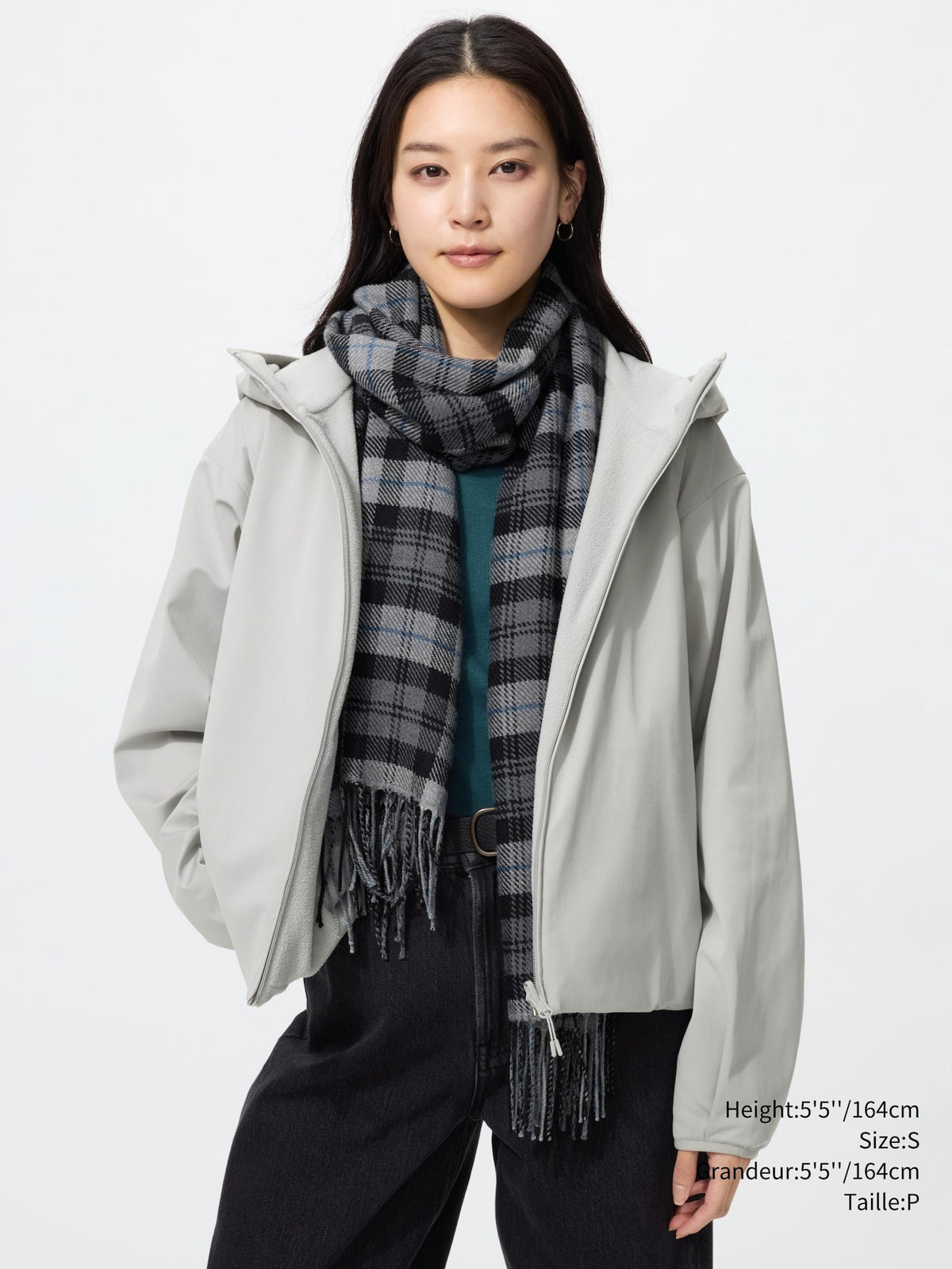 Uniqlo Women  Windproof Fleece Reversible Full-Zip Hoodie  -  02 LIGHT GRAY