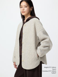 Uniqlo Women Pile Lined Fleece Relaxed Cardigan  -  02 LIGHT GRAY