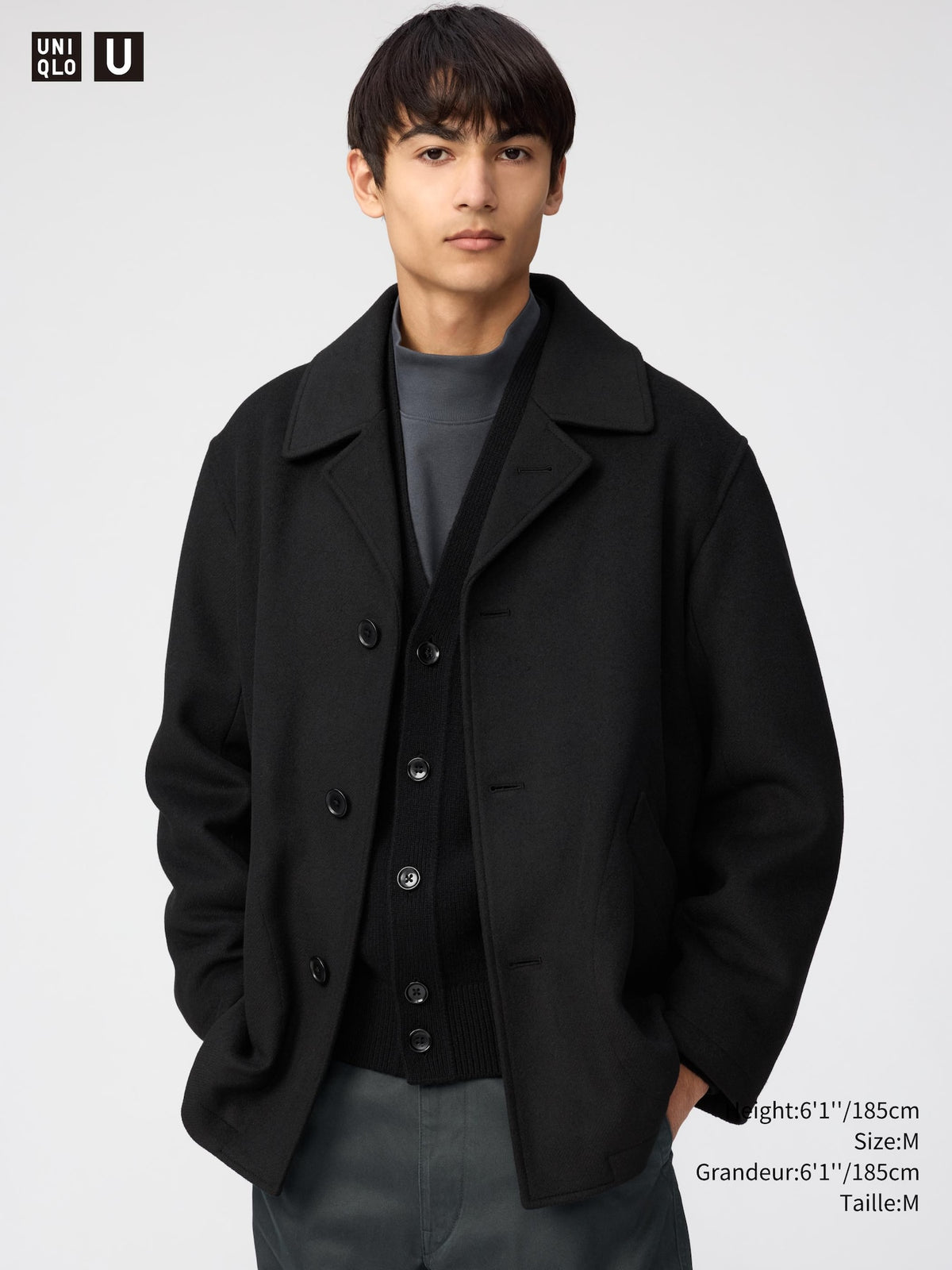 Uniqlo Unisex Wool Blend Short Coat  -  09 BLACK
