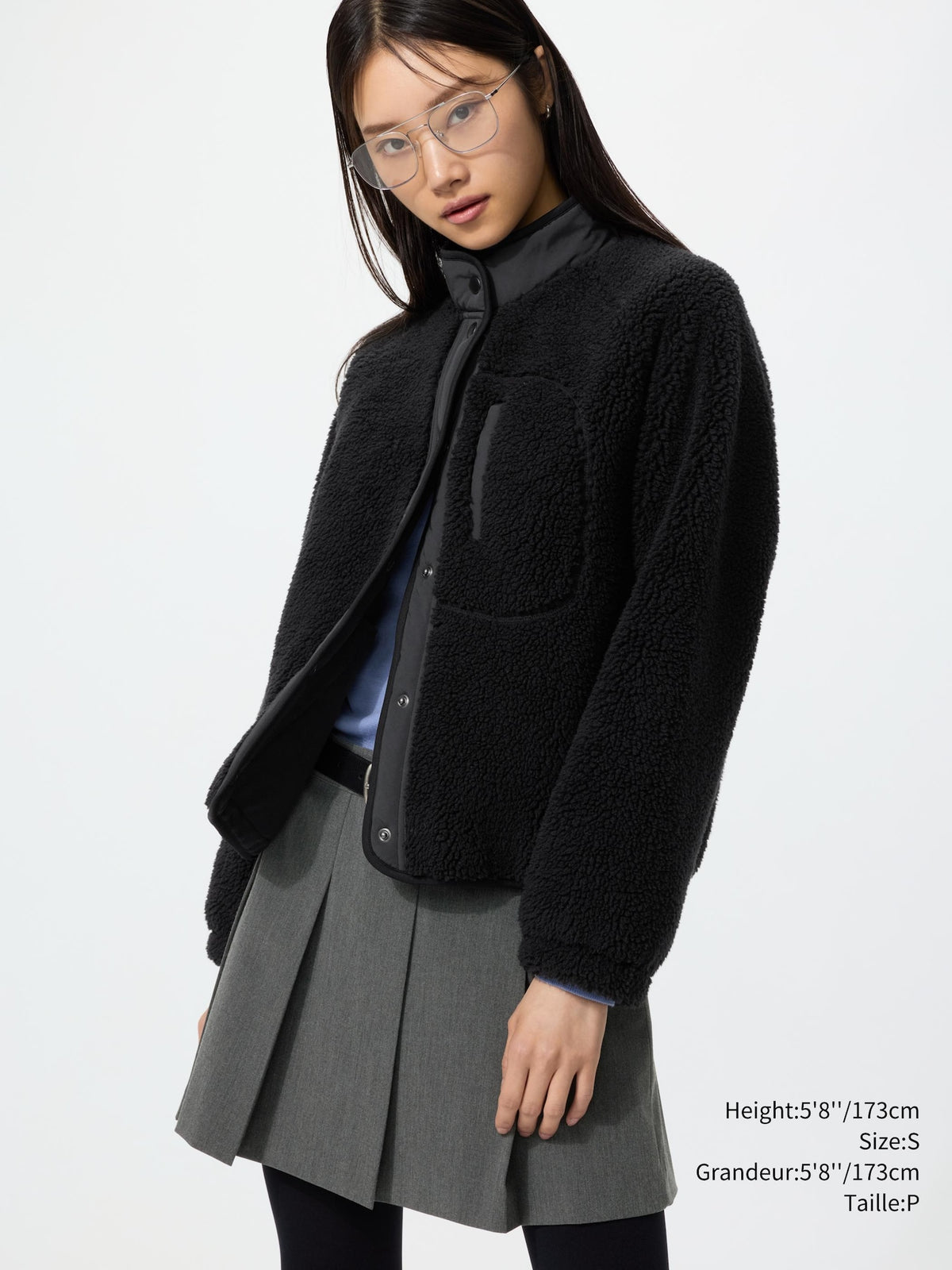 Uniqlo Women Pile Lined Fleece Combination Jacket  -   09 BLACK