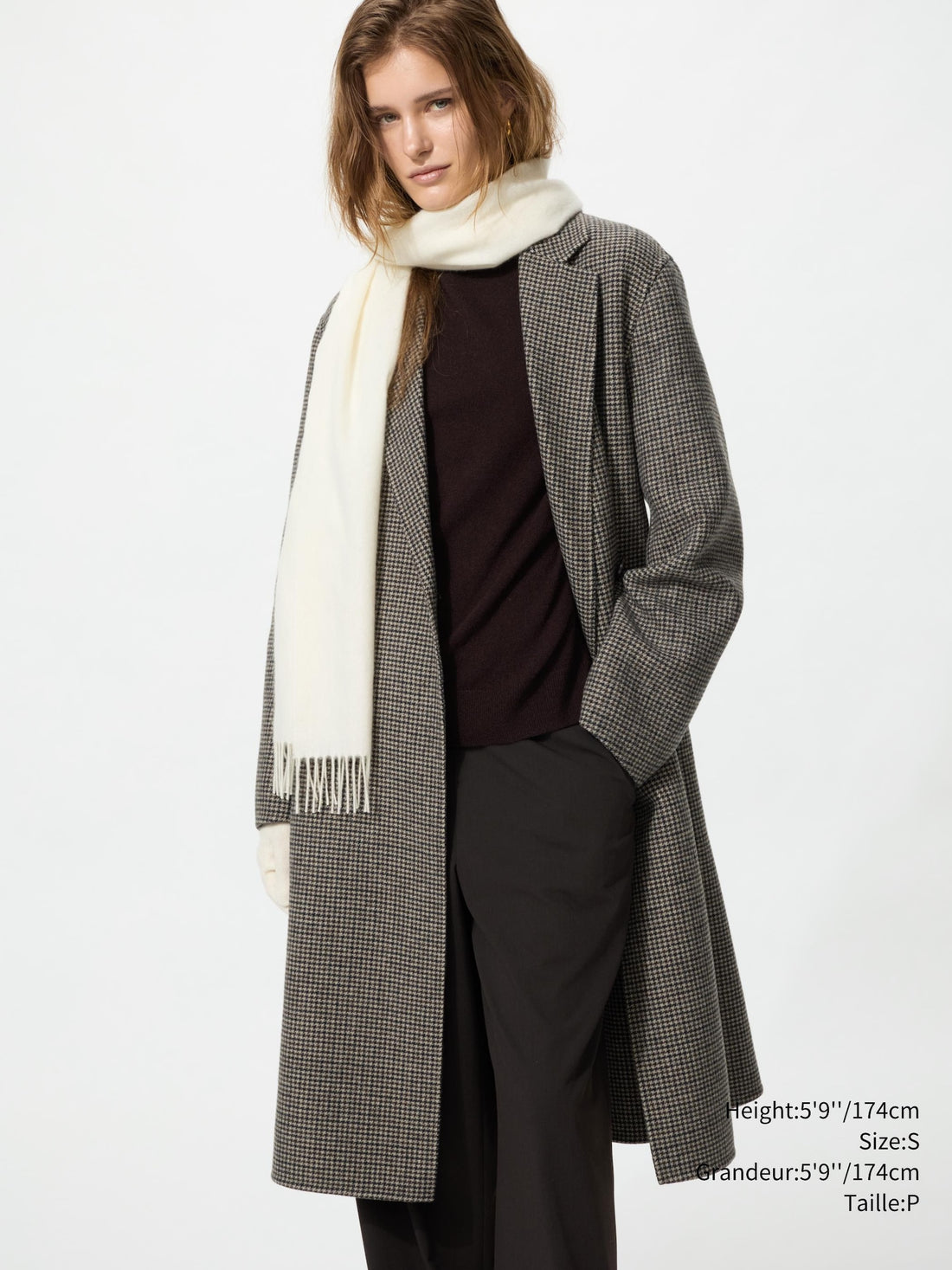 Uniqlo Women Double Face Relaxed Long Coat | Pattern  -  34 BROWN