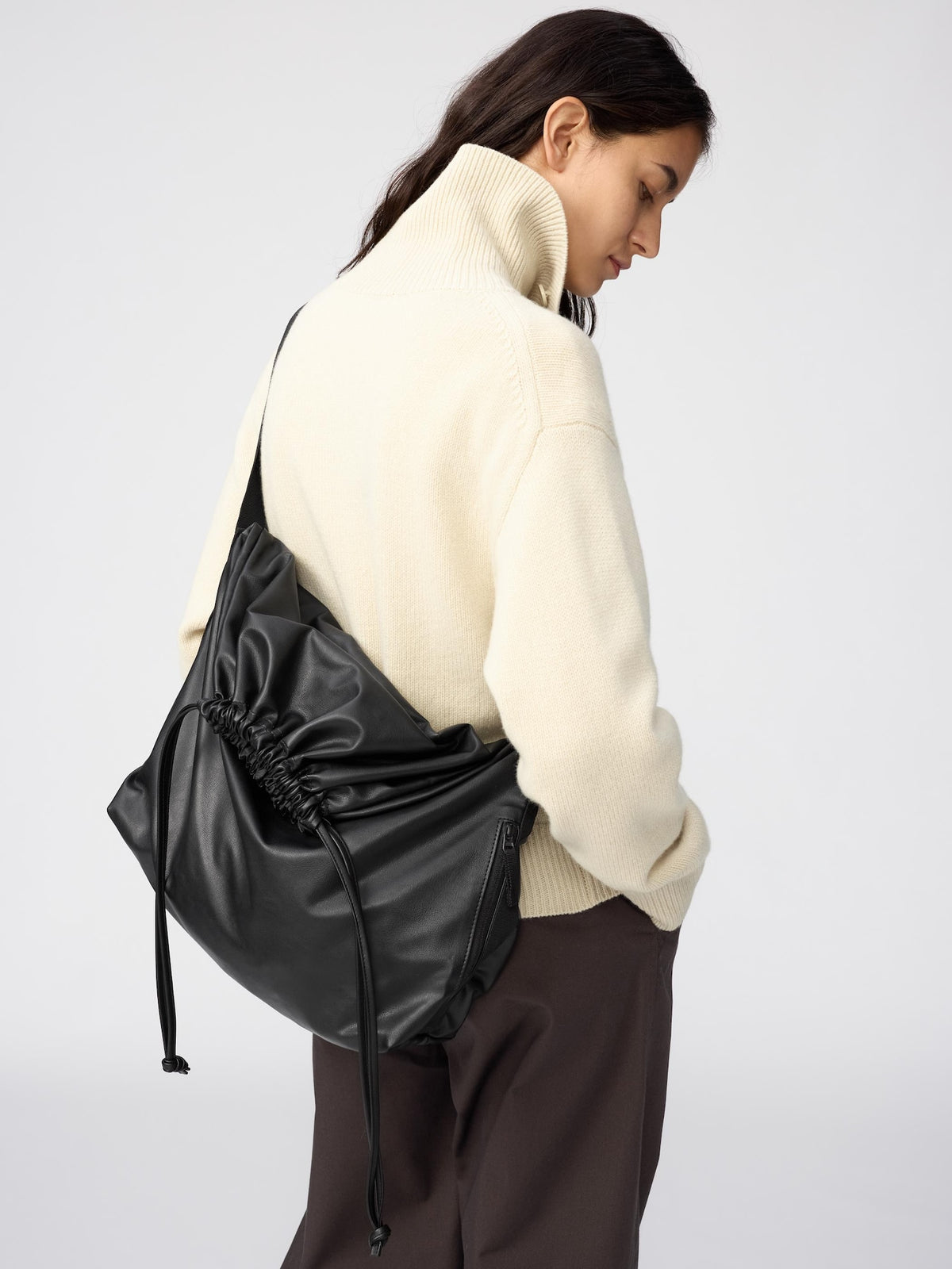 UNIQLO Soft Coated Drawstring Bag- BLACK