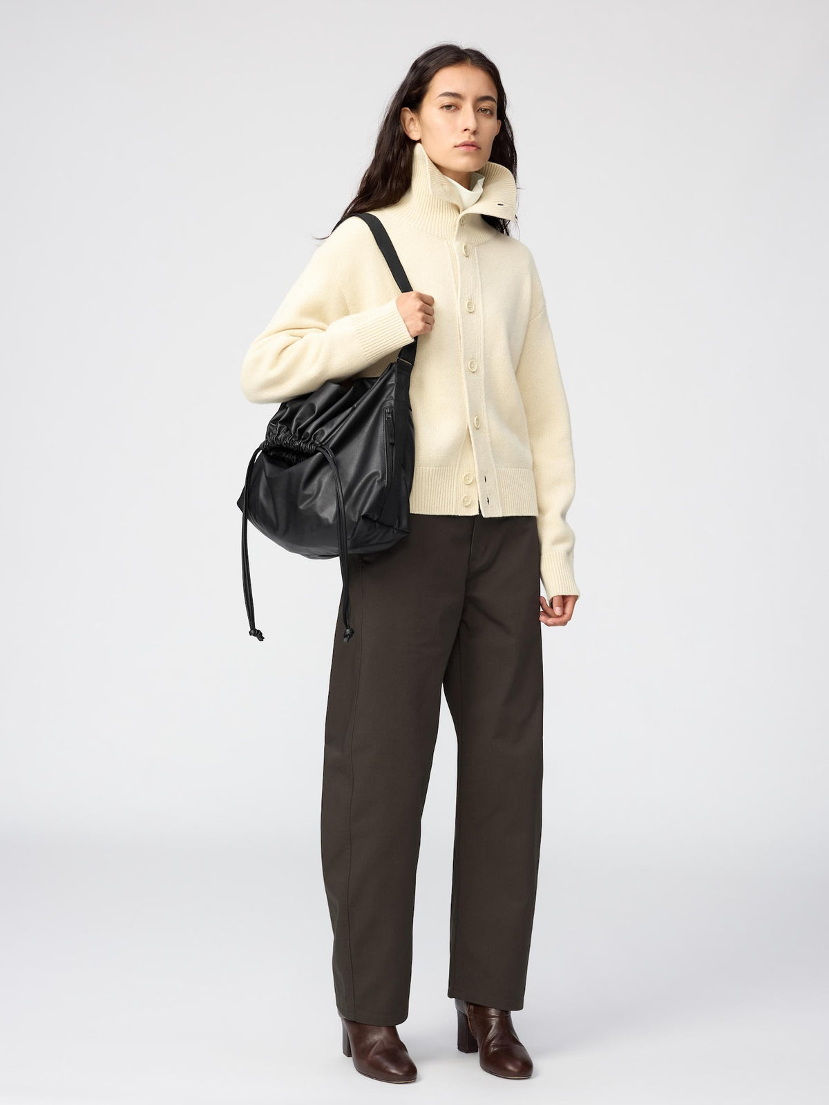 UNIQLO Soft Coated Drawstring Bag- BLACK