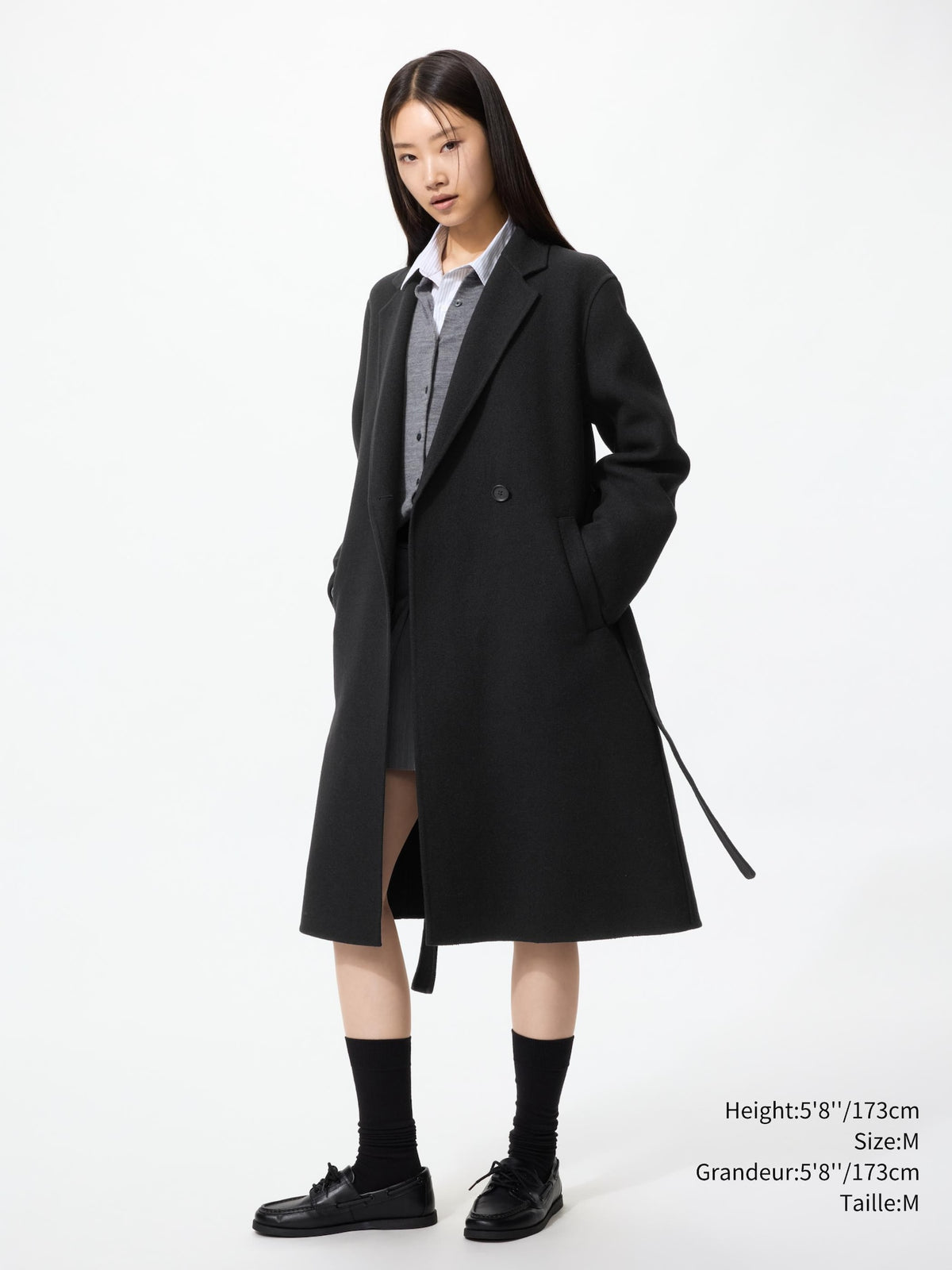 Uniqlo Women Double Face Relaxed Long Coat  -   09 BLACK