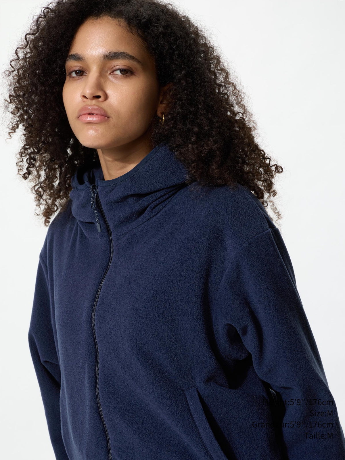 Uniqlo Women  Windproof Fleece Reversible Full-Zip Hoodie  -   09 BLACK