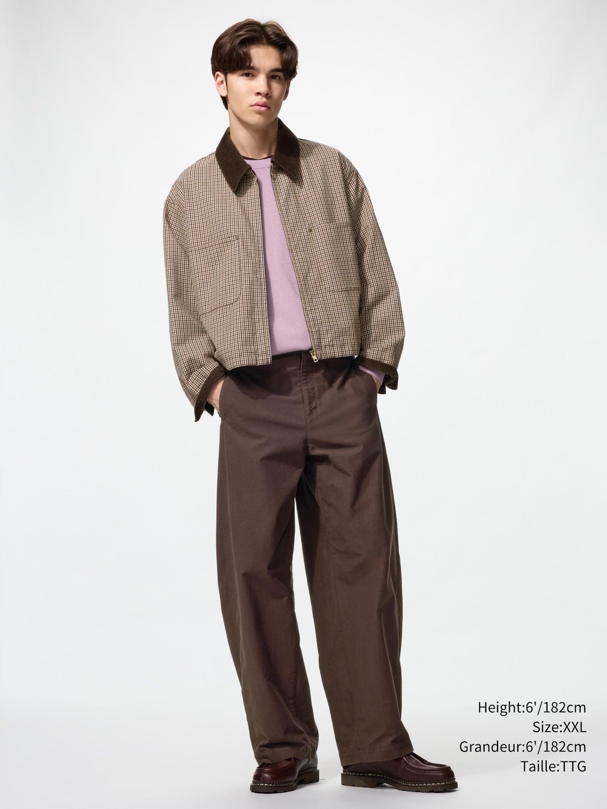 Uniqlo Unisex Zip Up Short Jacket | Check  -   34 BROWN