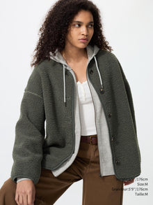 Uniqlo Women Pile Lined Fleece Relaxed Cardigan  -  58 DARK GREEN