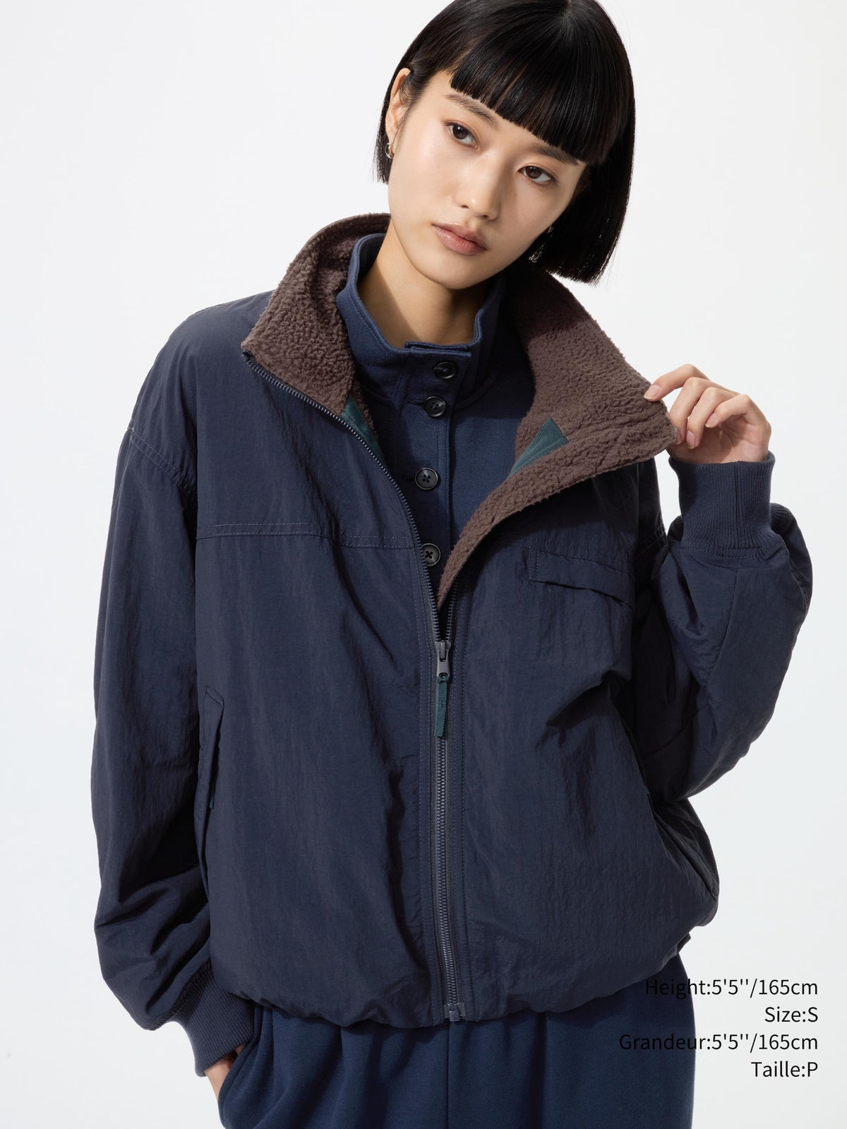 Uniqlo Unisex Fleece Lined Stand Blouson  -  69 NAVY