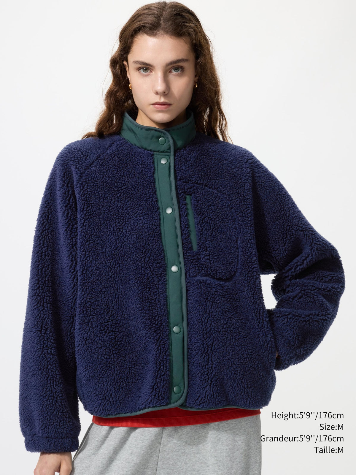 Uniqlo Women Pile Lined Fleece Combination Jacket  -  69 NAVY