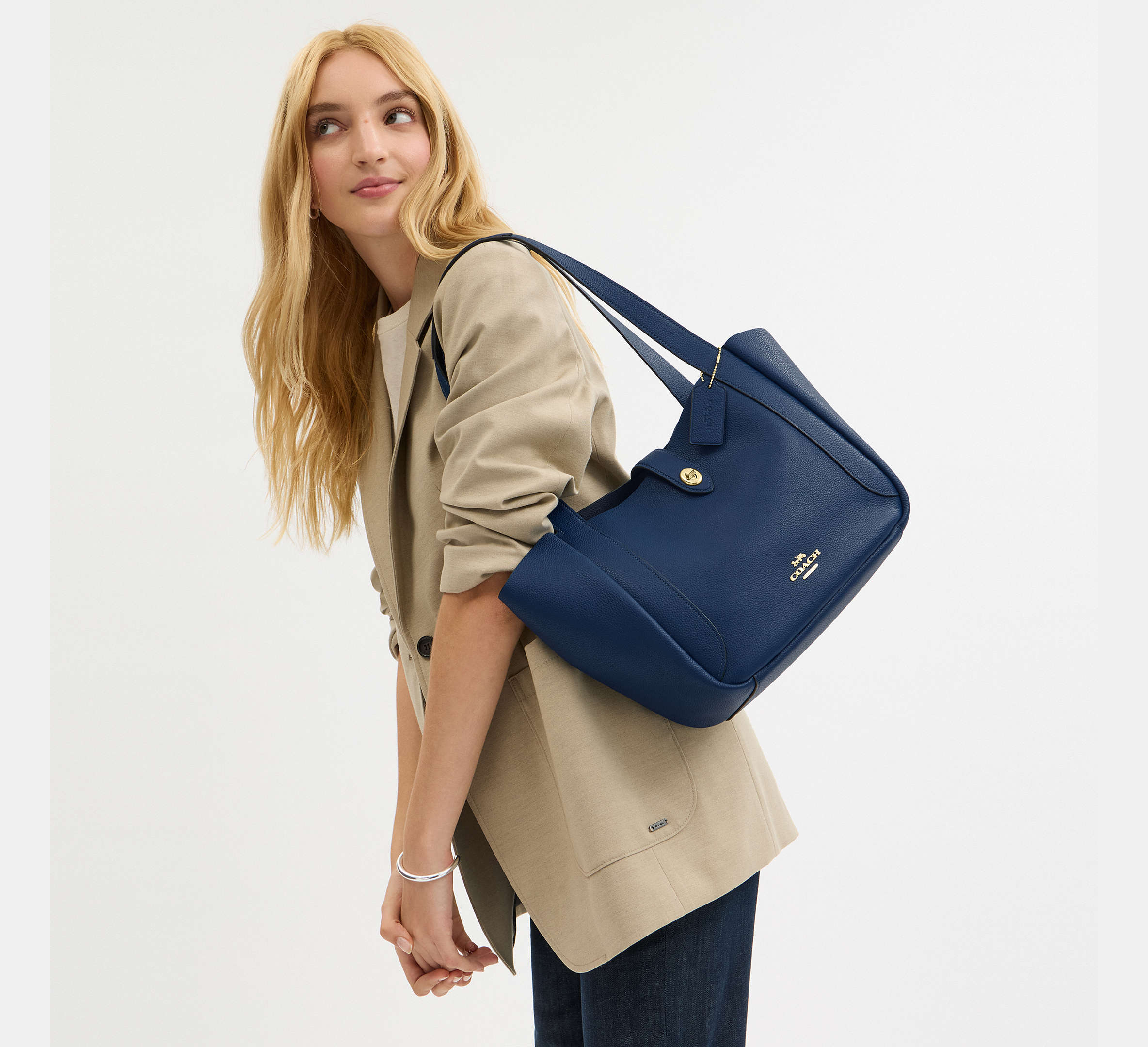 Coach Hadley Turnlock Tote Bag - Gold/Deep Blue