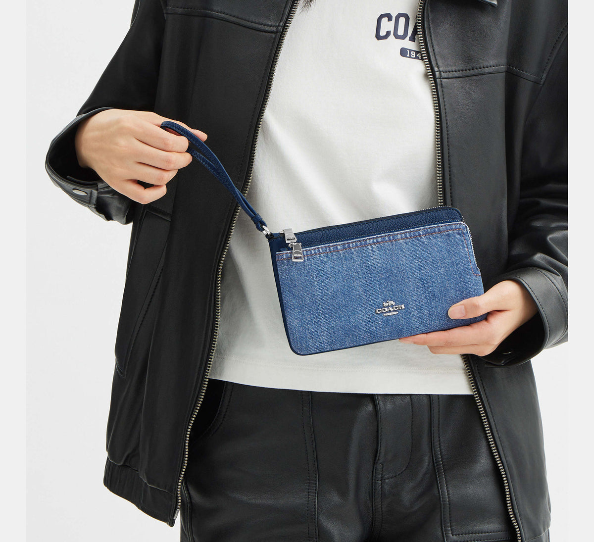Coach Double Zip Wallet  - Silver/Indigo