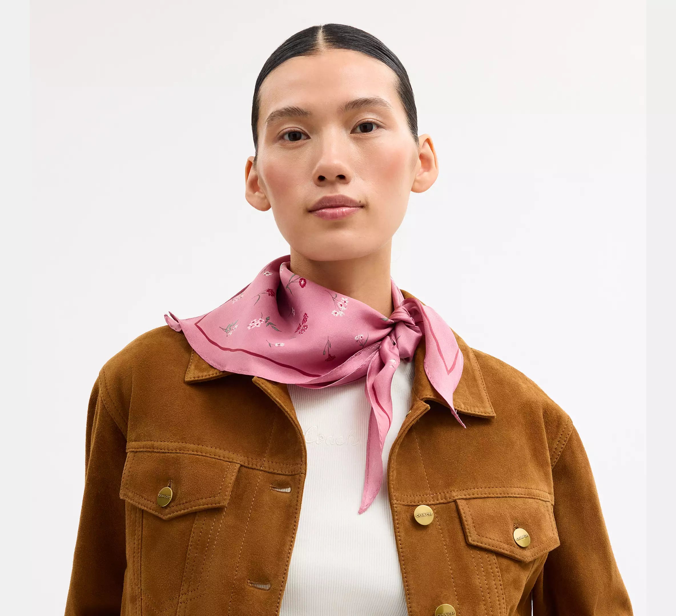 Coach  Tossed Floral Print Silk Diamond Scarf - Peony