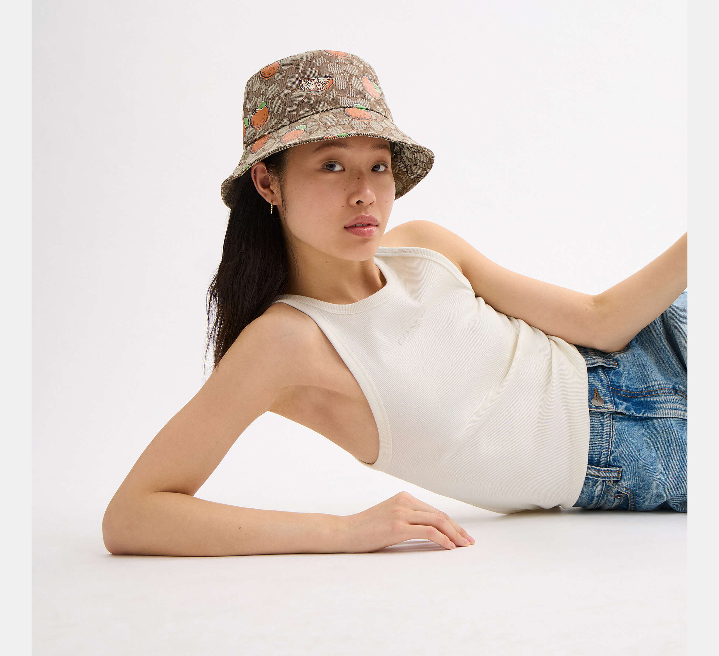 Coach Women's Signature Retro Orange Print Bucket Hat - Tan/Orange