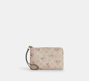 Coach Corner Zip Wristlet In Signature With Floral Print - Gold/Sand Multi