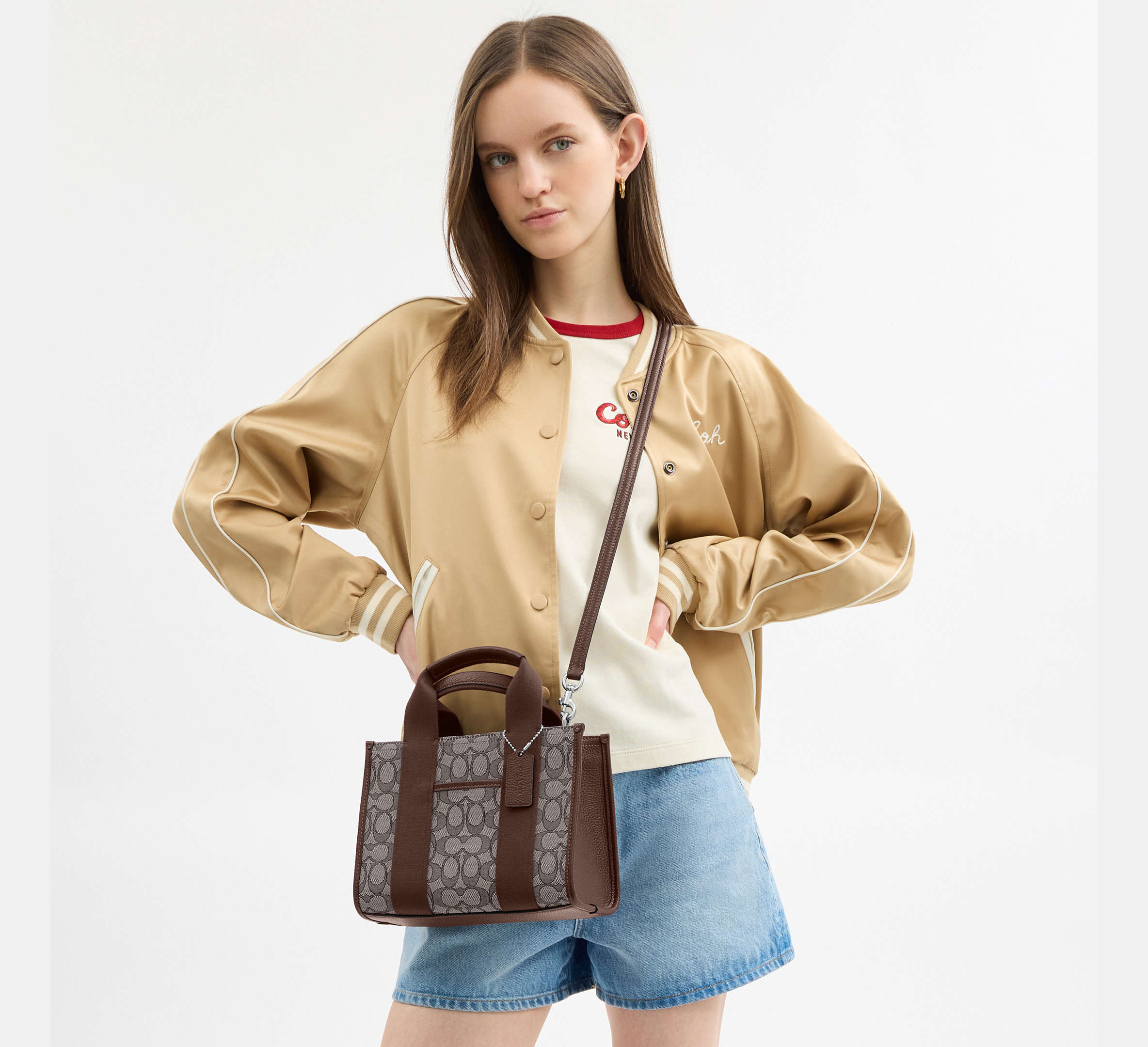 Coach Smith Tote Bag 24 In Signature Jacquard - Silver/Oak/Maple - Hemen Teslim