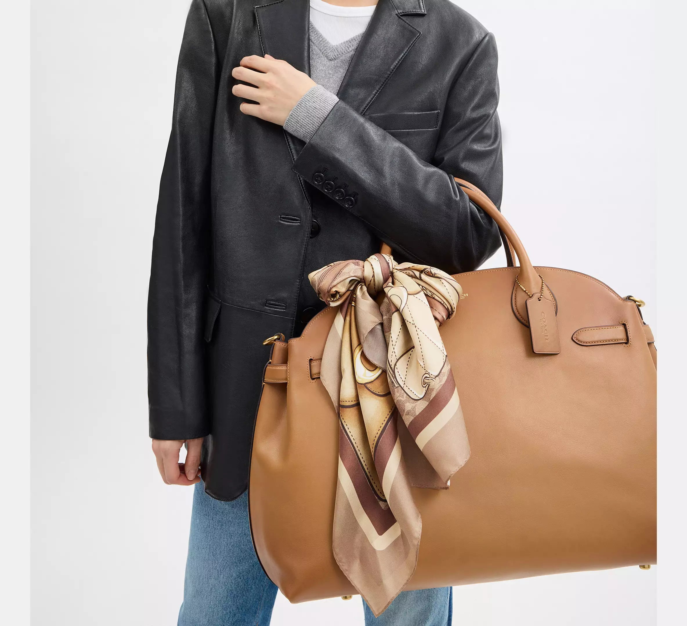 Coach Stacked Tabby Bags Print Silk Square Scarf SEZON -  Tan