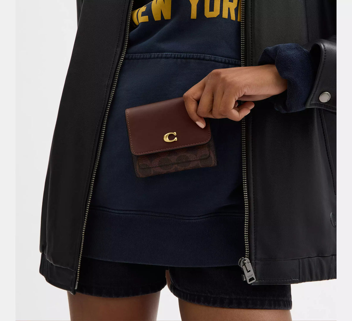 Coach Mila Small Flap Wallet In Signature  -  Brass/Maple