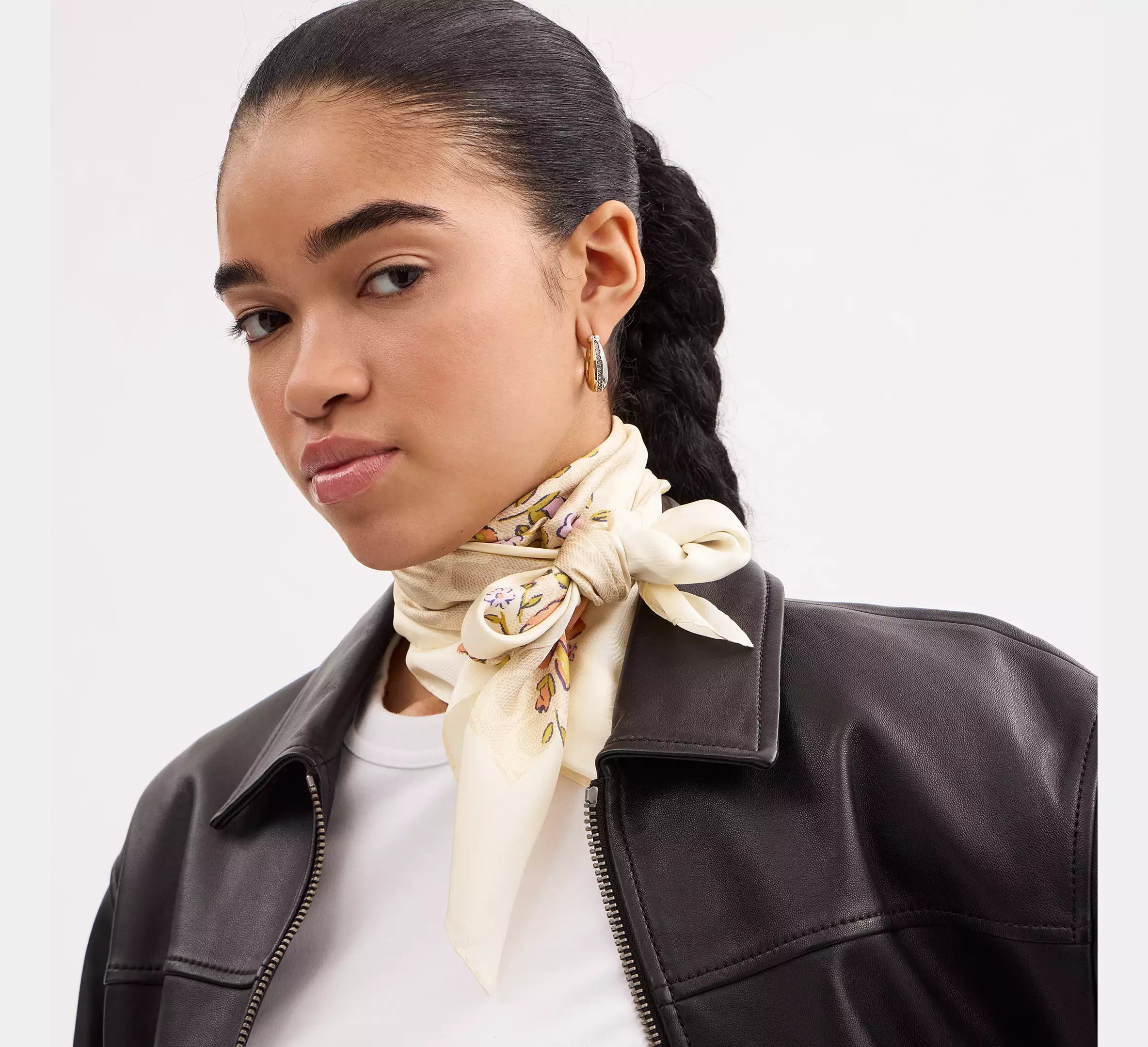 Coach Signature Spring Blossom Print Silk Square Scarf -  Sand/Pink