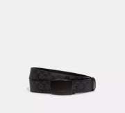 Coach Boxed Plaque And Harness Buckle Cut-To-Size Reversible Belt, 38MM  -  Black/Charcoal
