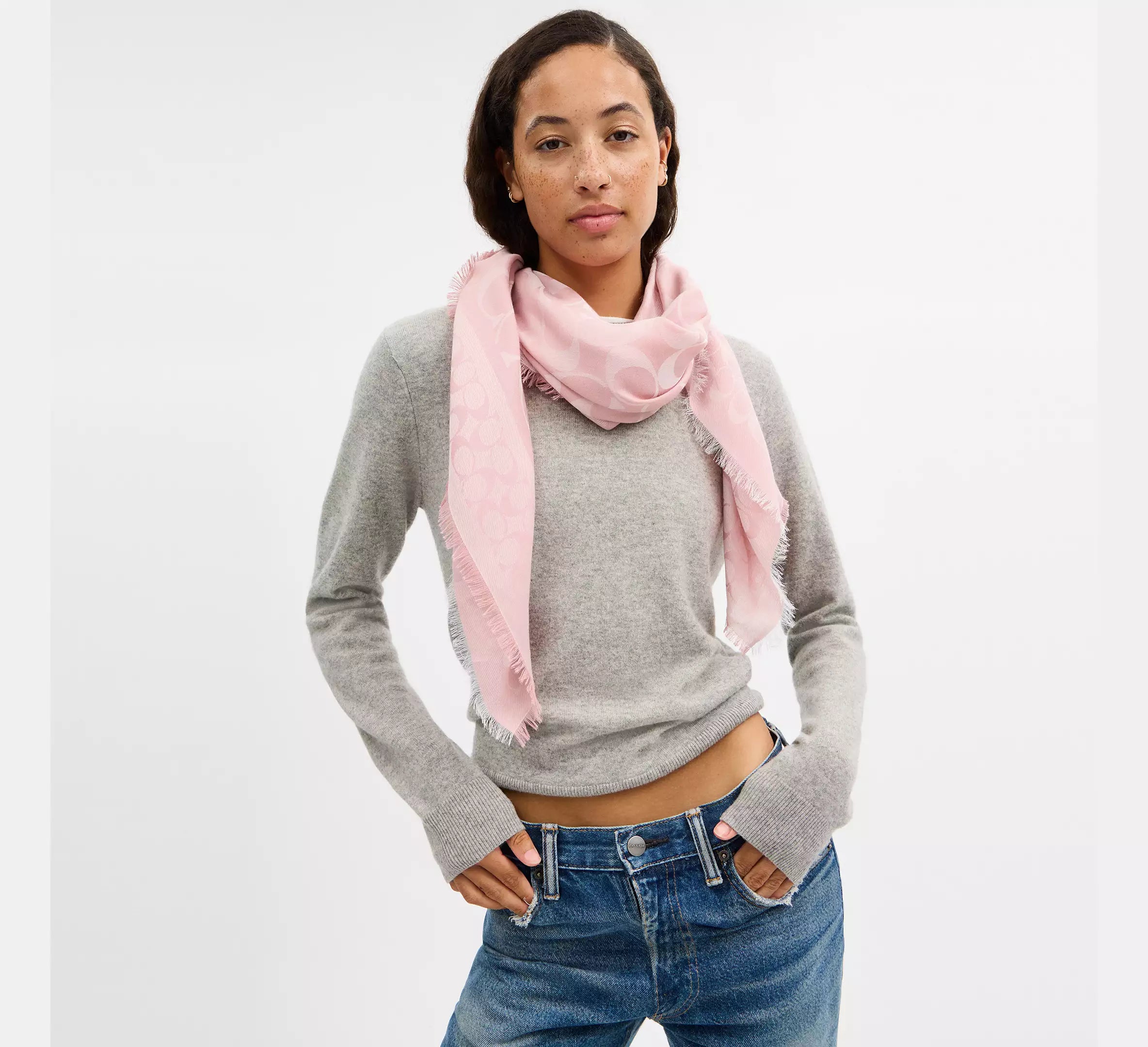Coach Signature Oversized Square Scarf - Dusty Pink