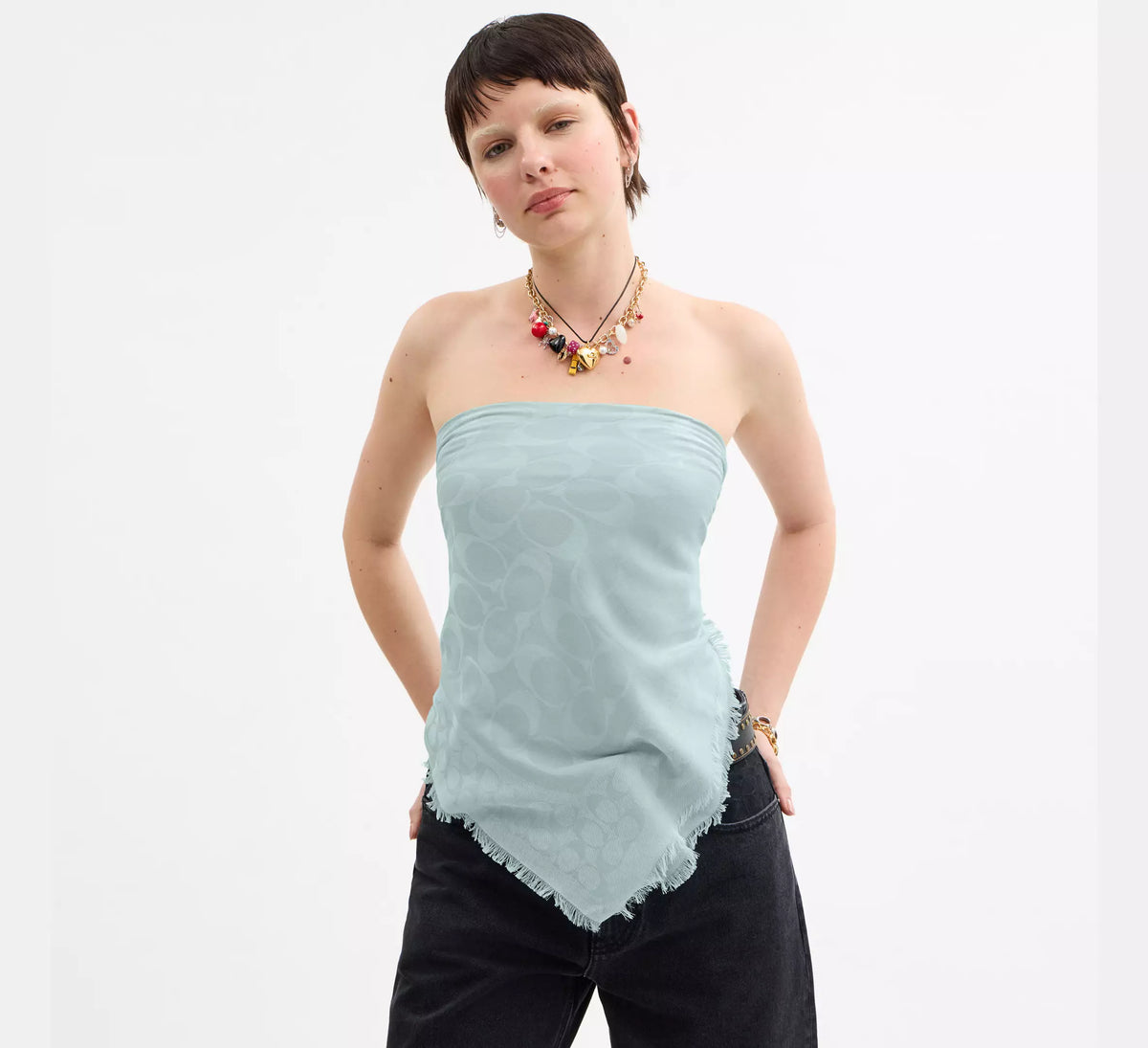 Coach Signature Oversized Square Scarf -  Light Blue