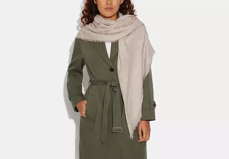 Coach Signature Oversized Square Scarf - Oatmeal