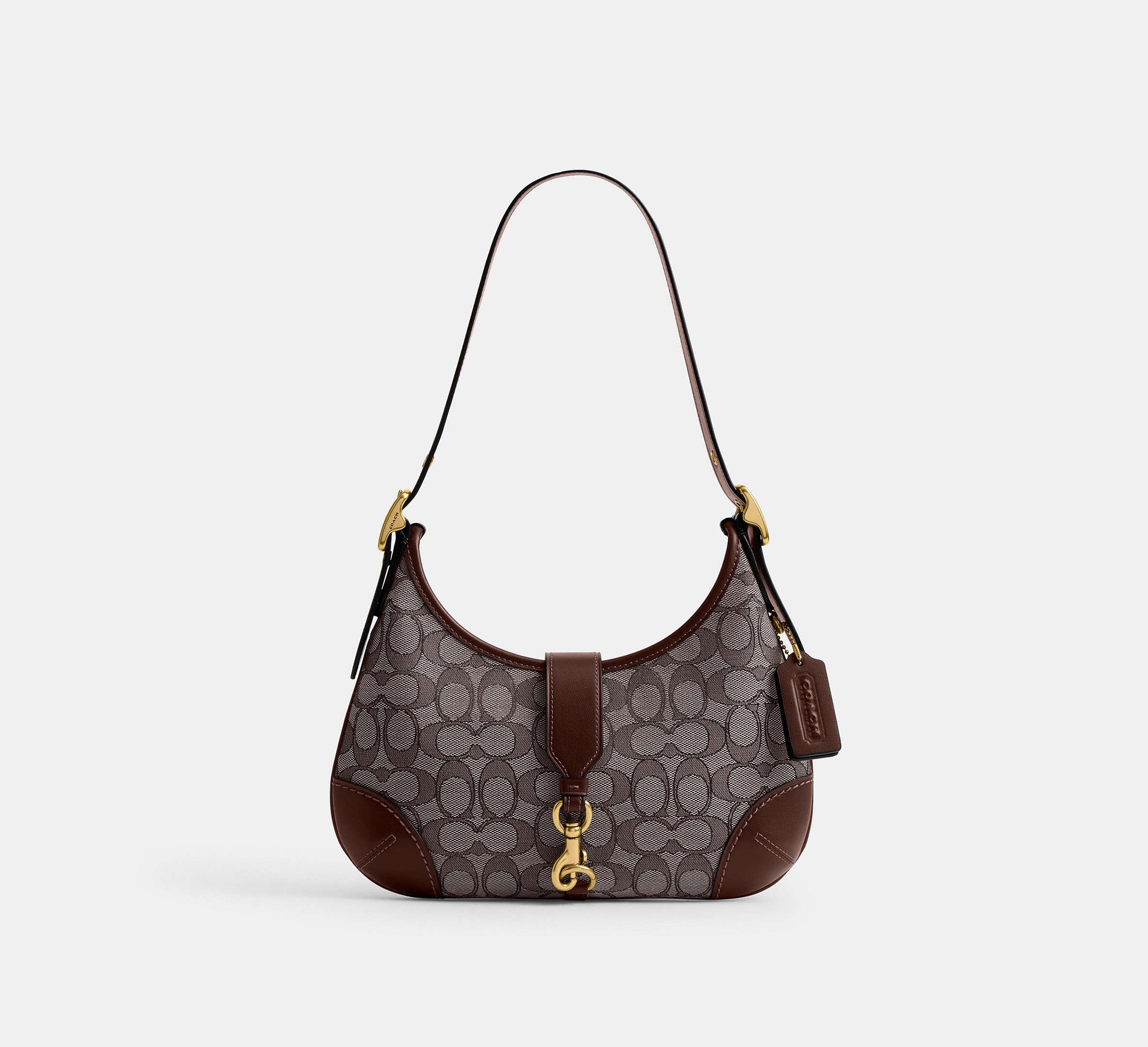 Coach Hamptons Hobo Bag In Signature Jacquard - Brass/Oak Maple
