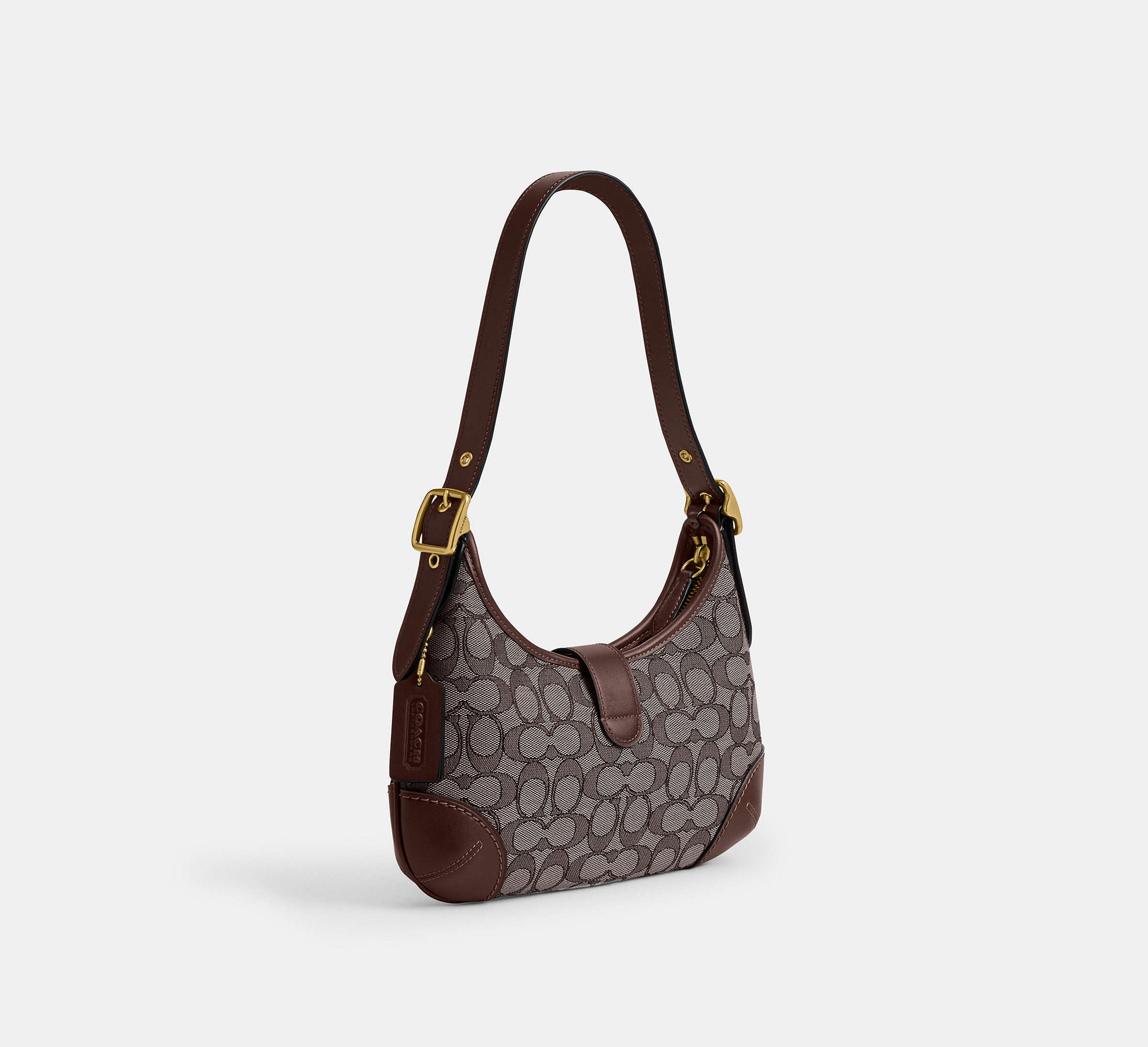 Coach Hamptons Hobo Bag In Signature Jacquard - Brass/Oak Maple