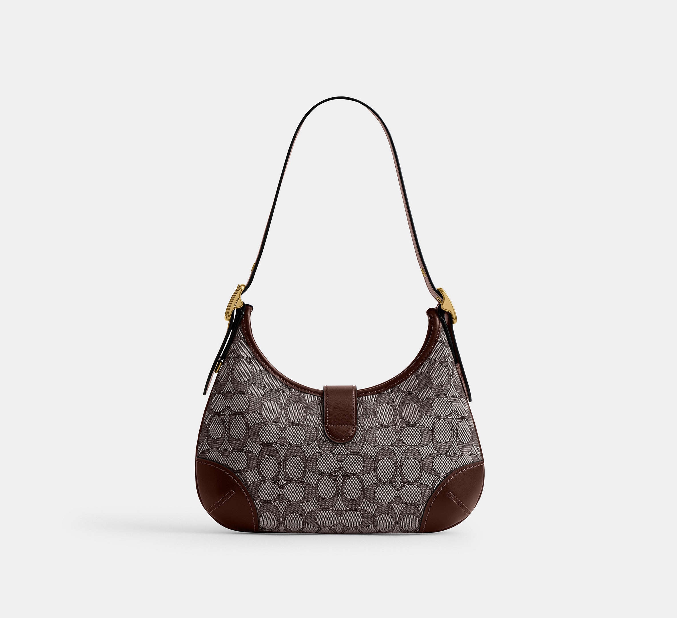 バッグ Coach 11330 Hampton Signature Brown Coach Hamptons Hobo Bag In Signature Jacquard - Brass/Oak Maple
