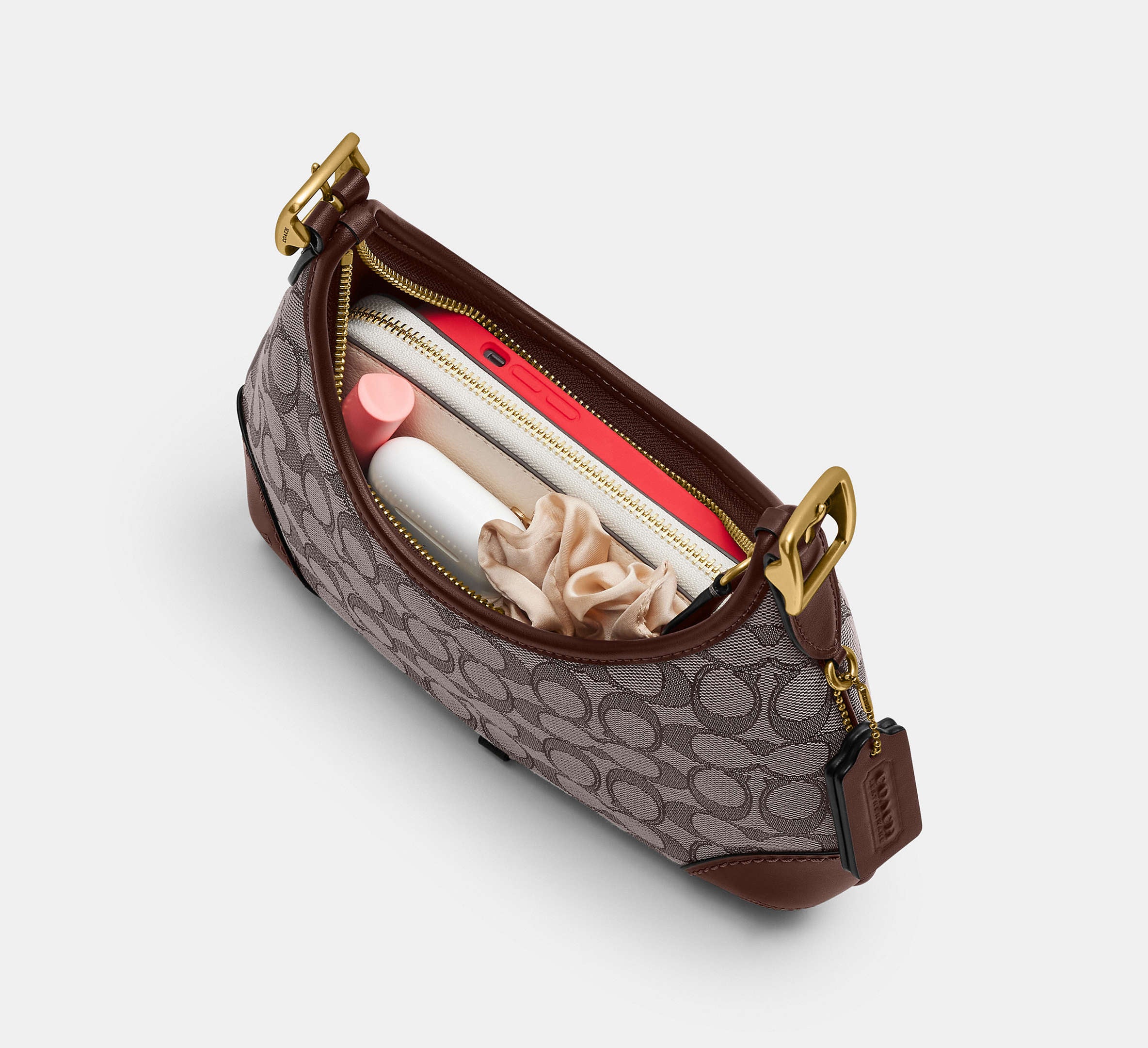 Coach Hamptons Hobo Bag In Signature Jacquard - Brass/Oak Maple
