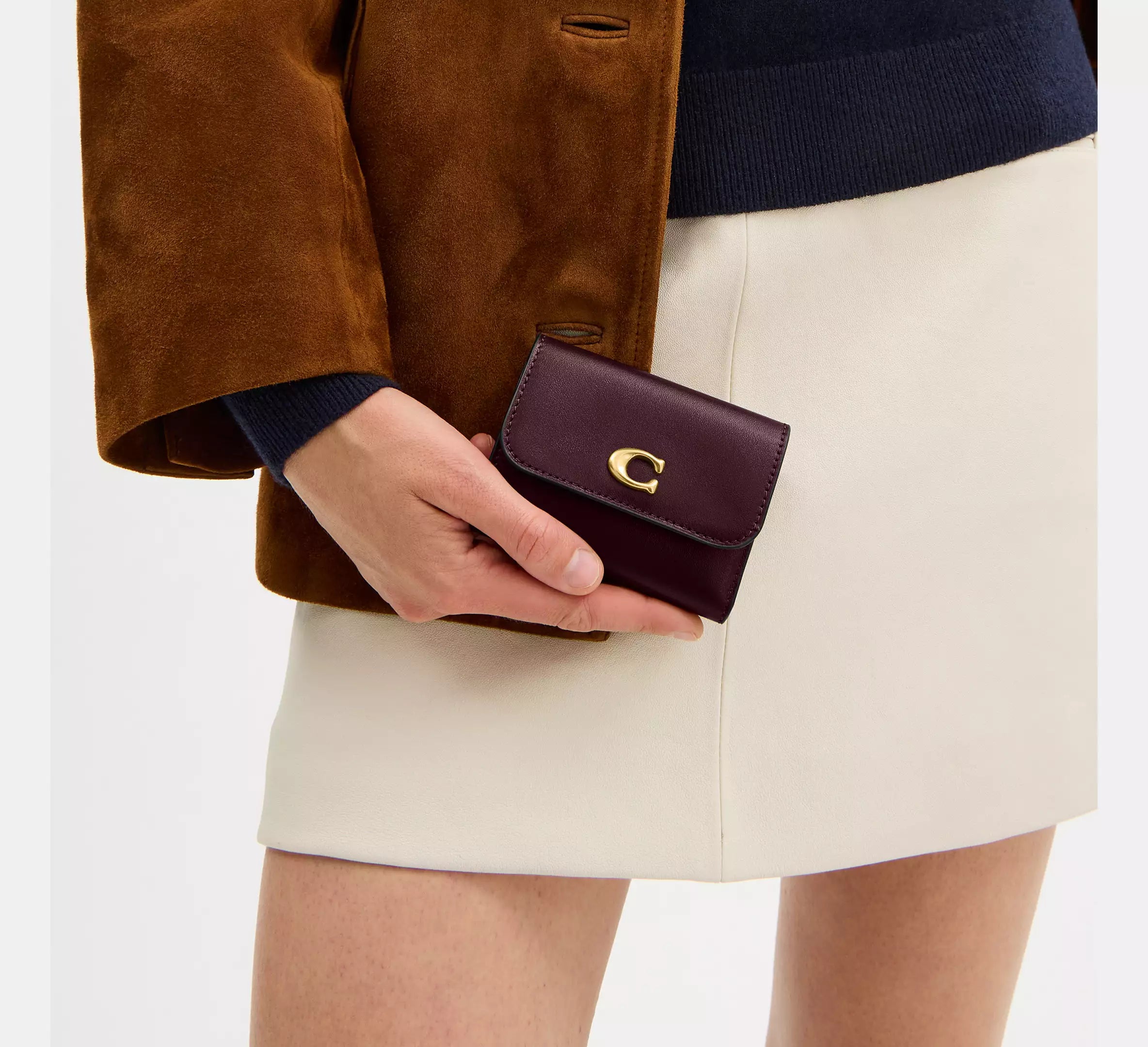 Coach Essential Card Holder Wallet In Colorblock  - Brass/Merlot Multi
