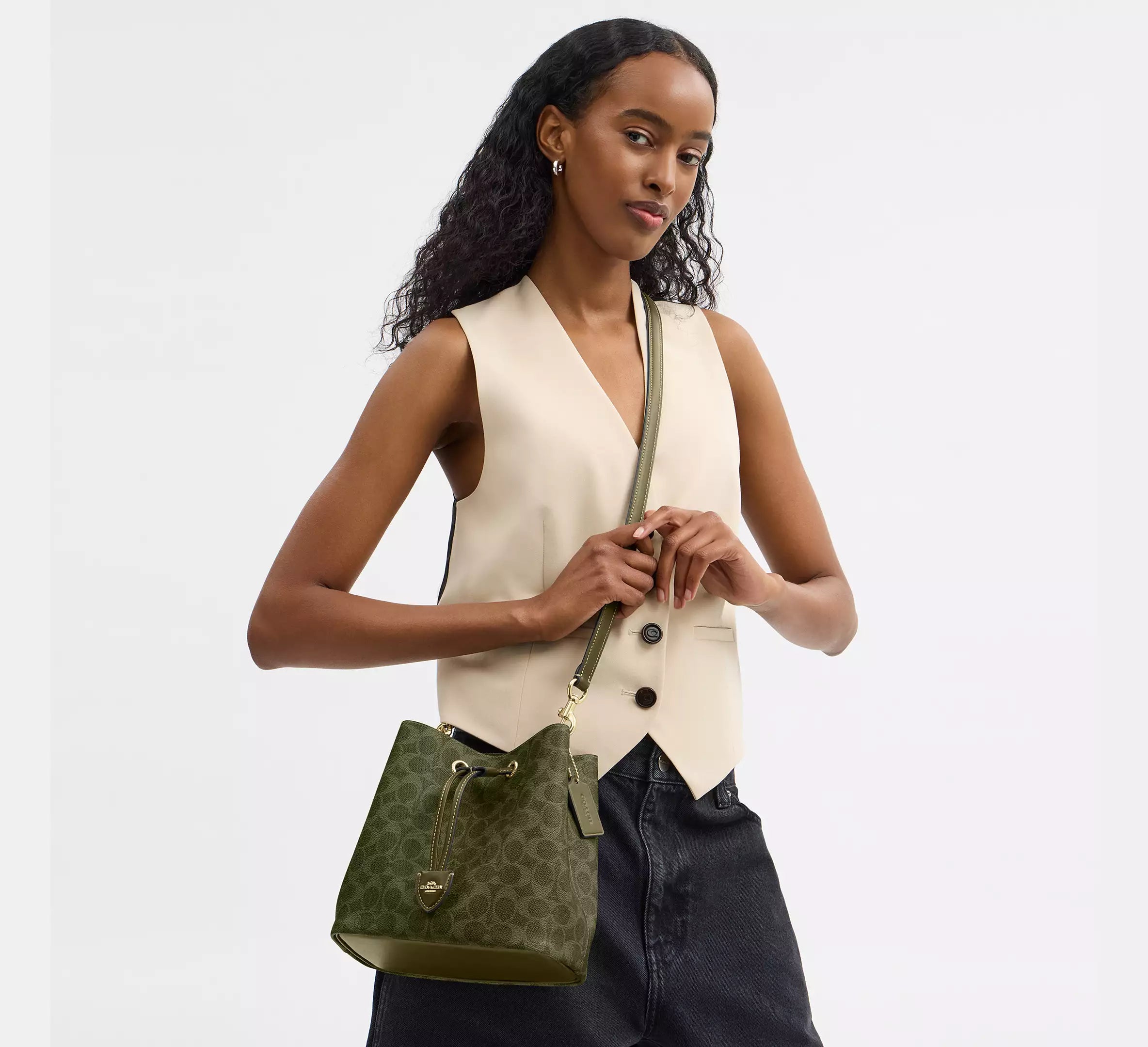 Coach Rowan Bucket Bag In Signature - Gold/Olive - Hemen Teslimde