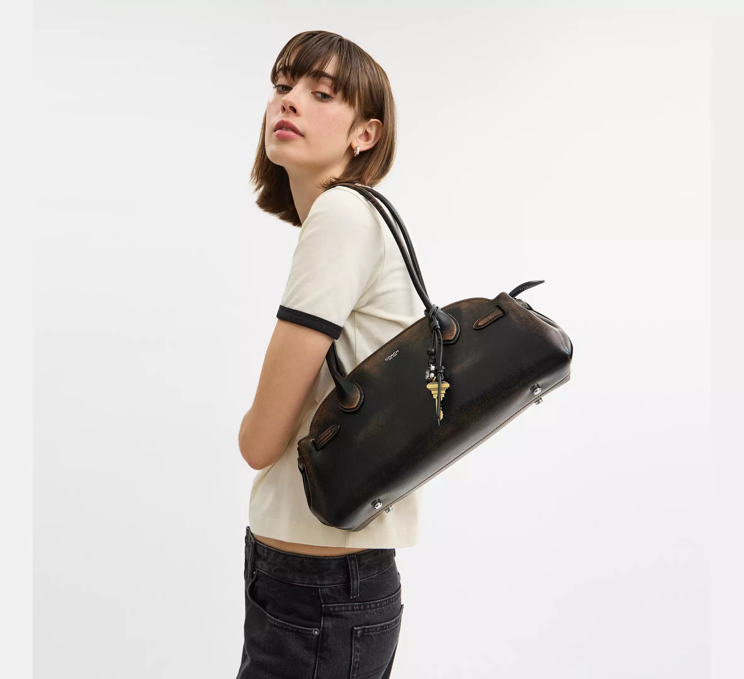 Coach Empire Carryall Bag 34 In Loved Leather SEZON - Silver/Black Brown