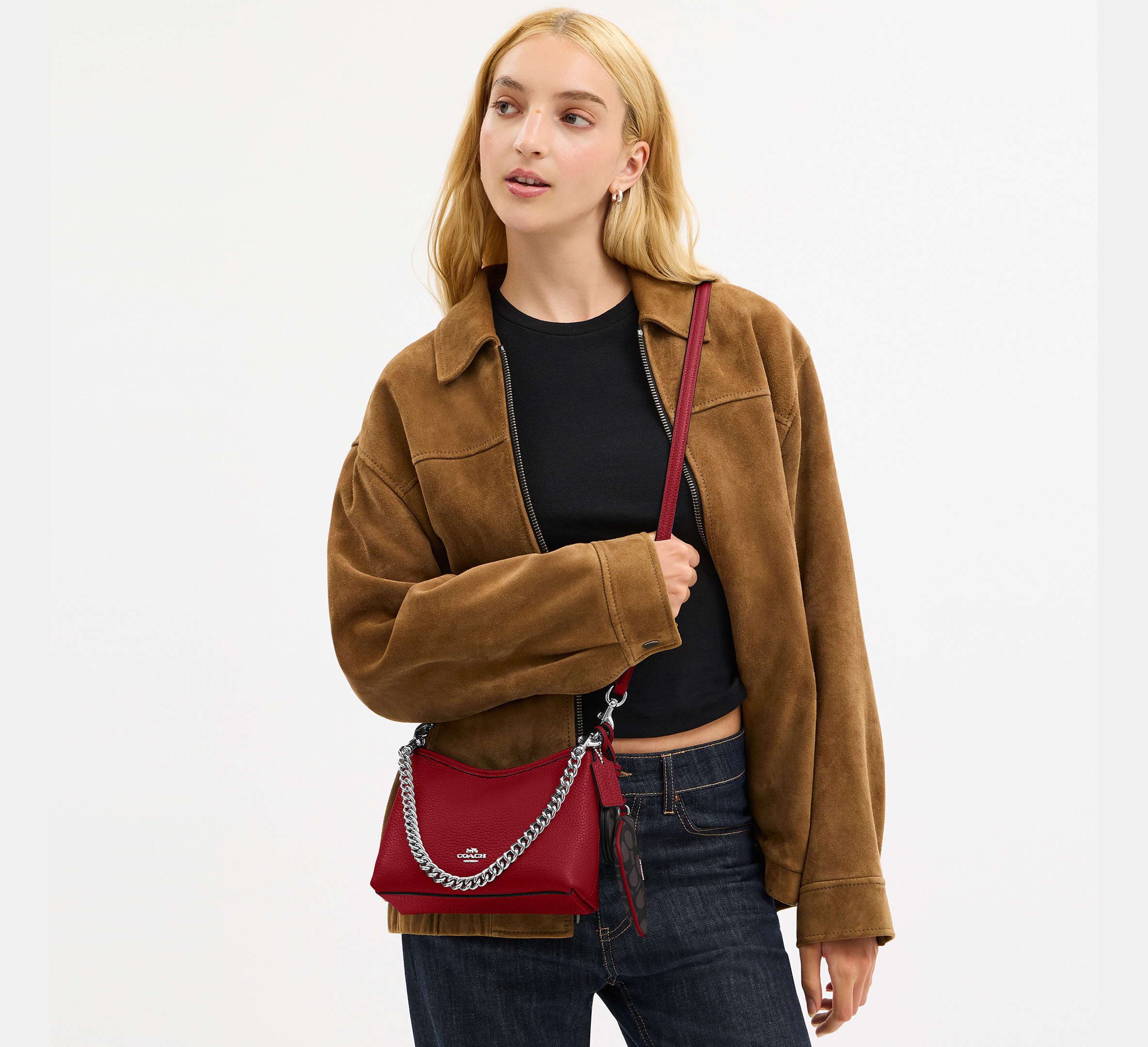 Coach Laurel Small Shoulder Bag With Mirror Charm And Pouch  - Sv/Dark Cardinal/Walnut