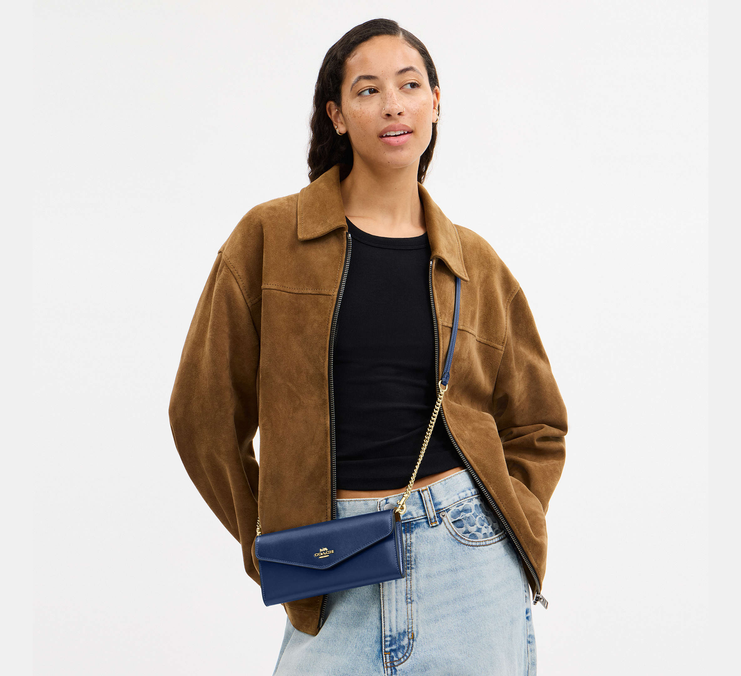 Coach Klare Wallet With Chain - Gold/Deep Blue