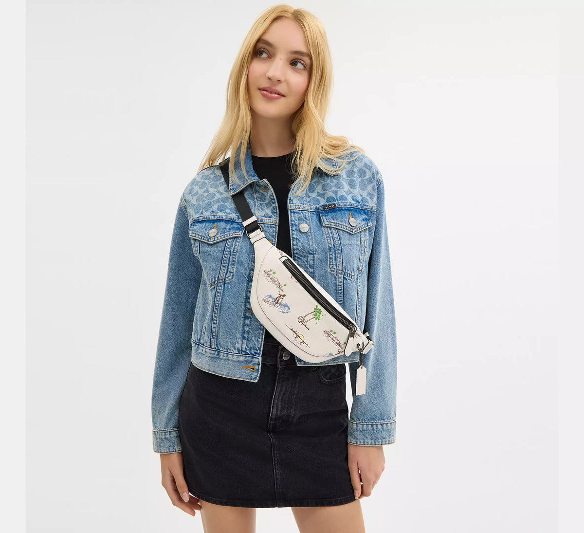 Coach Warren Mini Belt Bag With Surf Print -  Gunmetal/Chalk Multi
