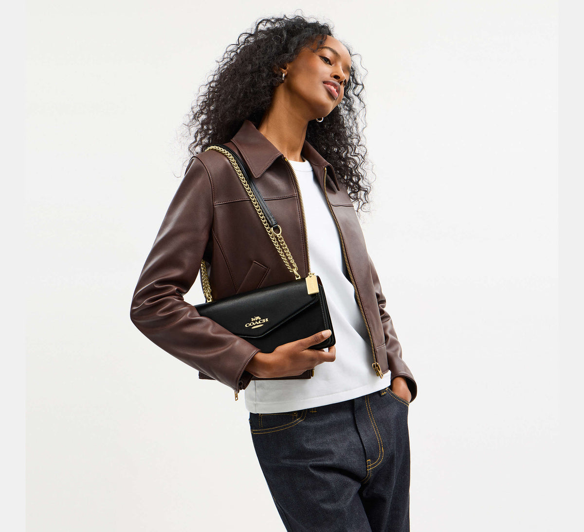 Coach Klare Envelope Crossbody Bag - Gold/Black - Hemen Teslimde
