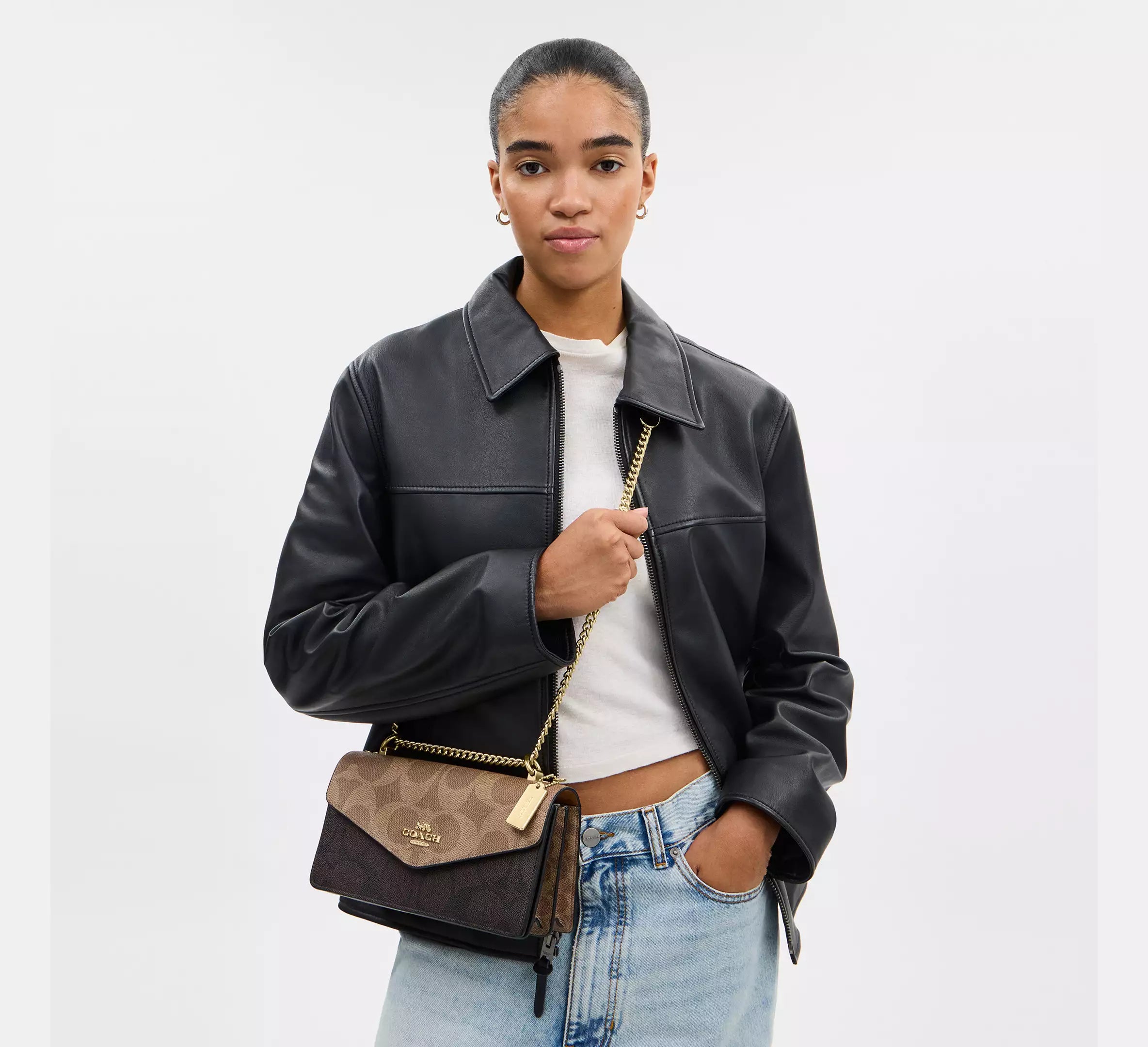 Coach Klare Envelope Crossbody Bag In Blocked Signature  - Gold/Walnut/Tan