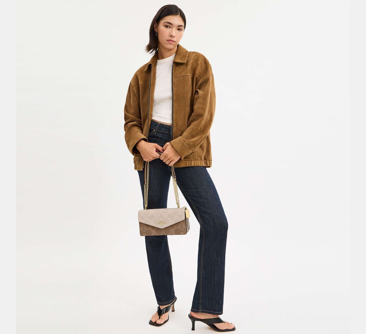 Coach Klare Envelope Crossbody Bag In Blocked Signature  -  Gold/Sand/Tan - Hemen Teslimde