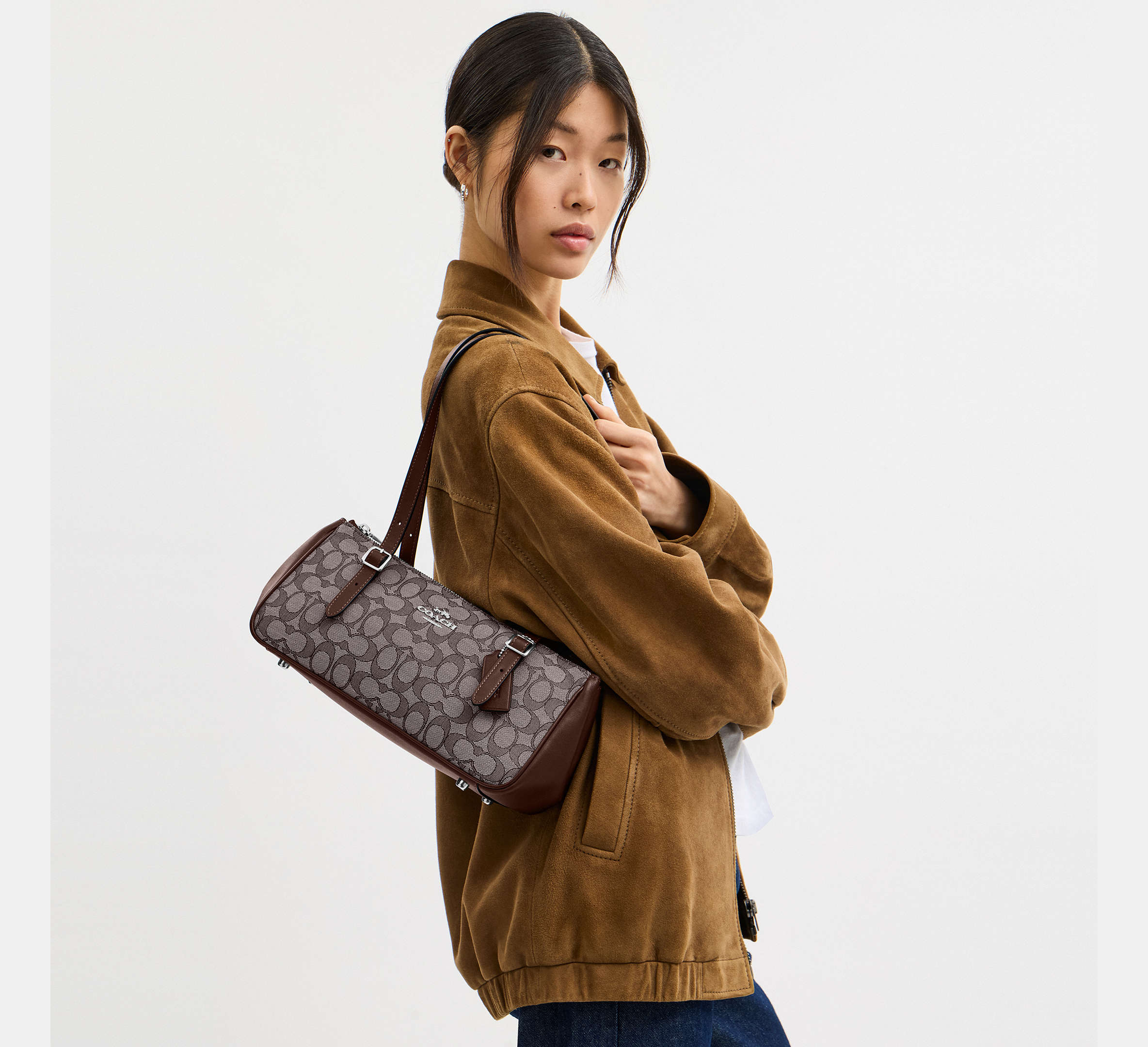 Coach Asher Shoulder Bag In Signature Jacquard - Silver/Oak/Maple