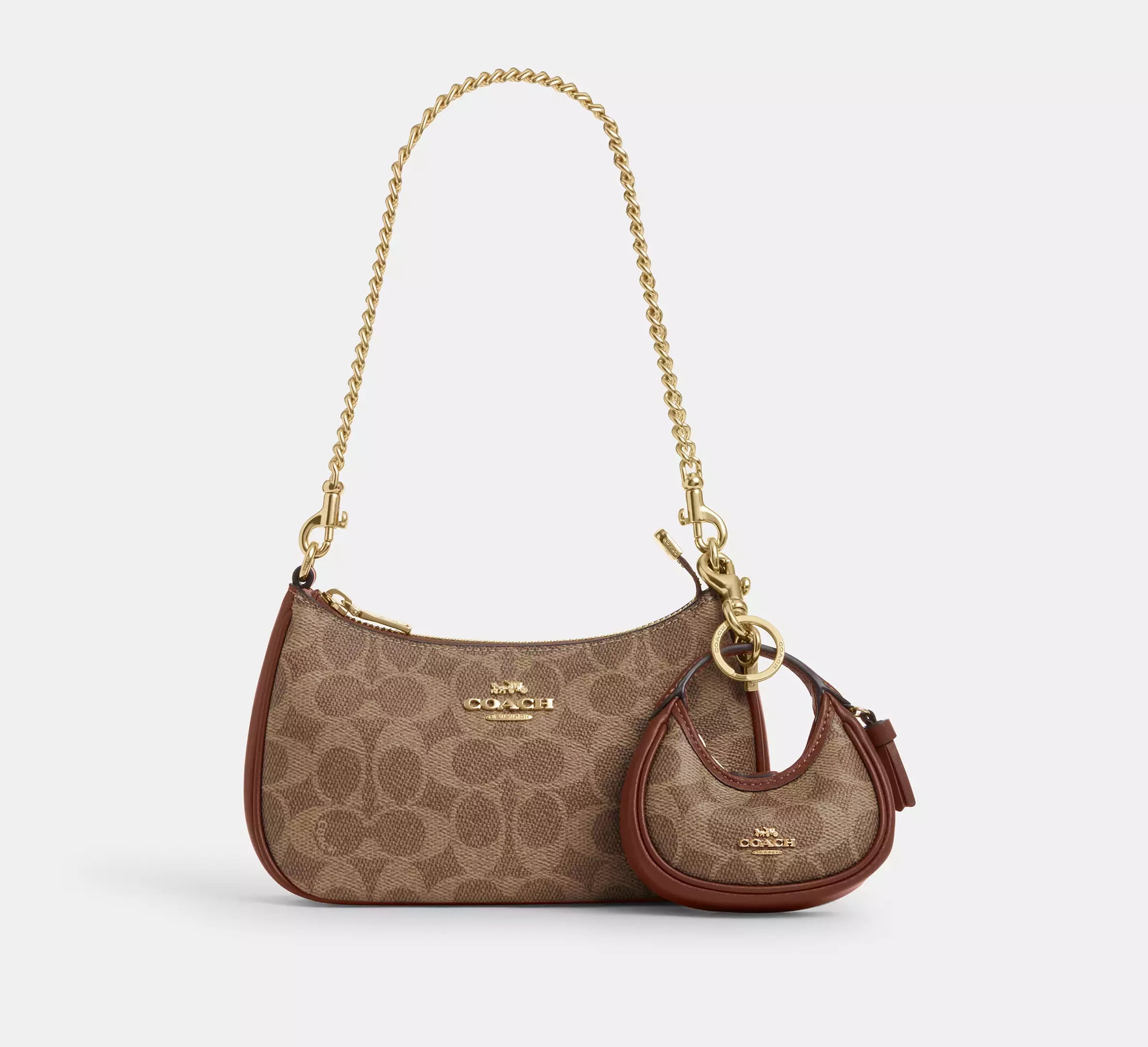 Coach Mini Carmen Bag Charm In Signature - Gold/Tan/Brown
