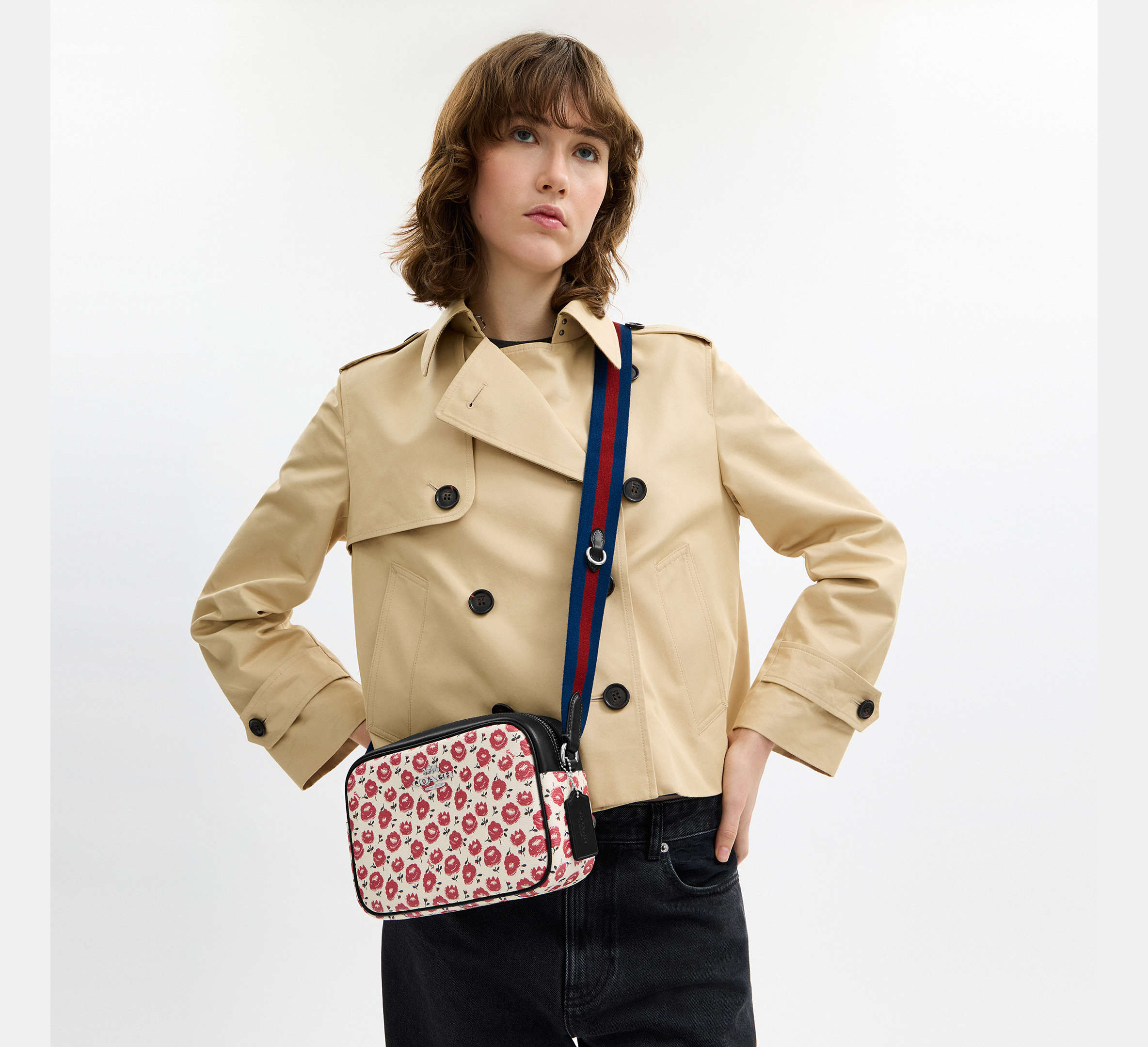 Coach Jamie Camera Bag With Floral Print -  Silver/Chalk/Black Multi