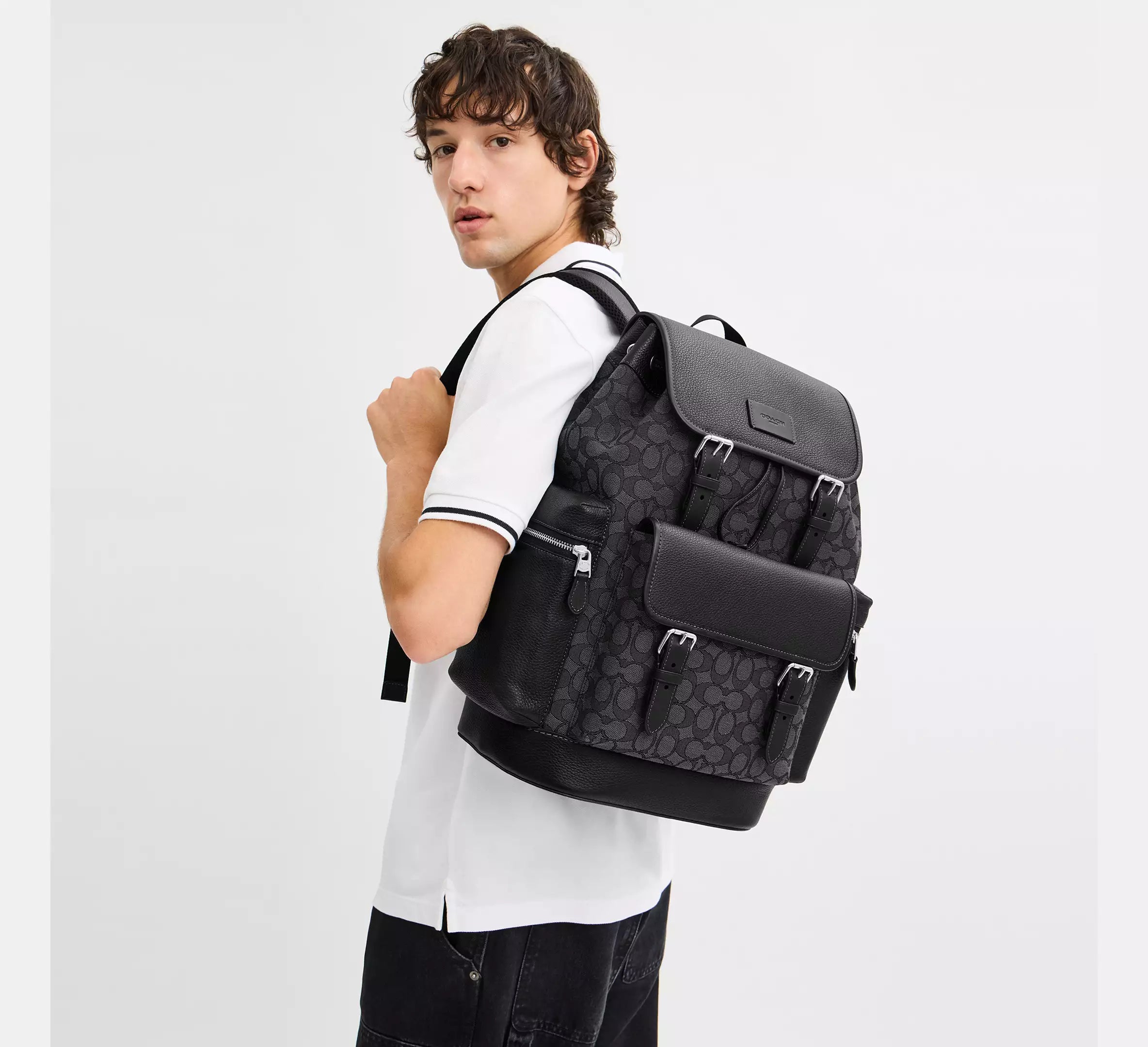 Coach Sprint Backpack In Signature Jacquard - Silver/Charcoal/Black