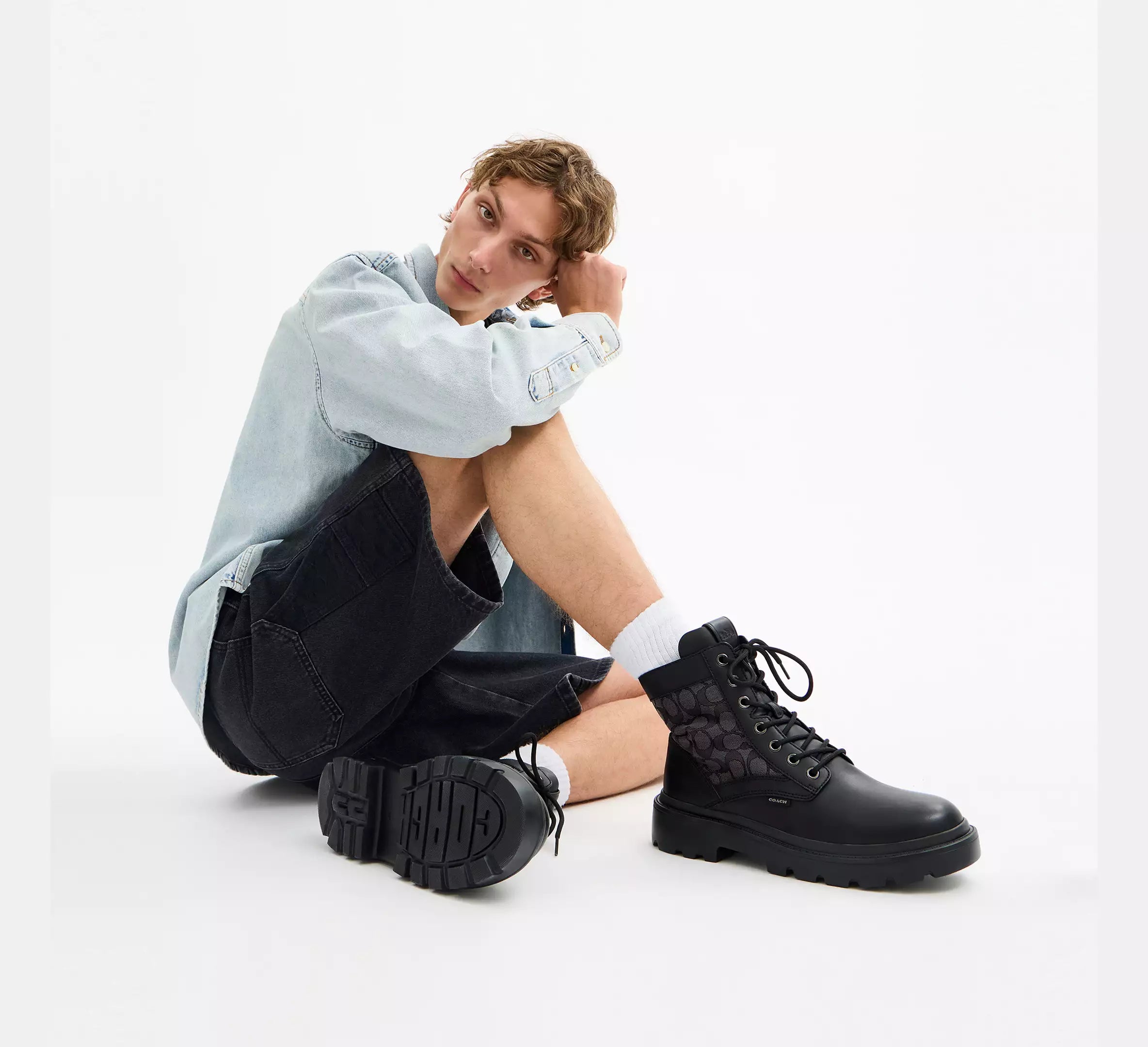 Coach Men's Combat Boot With Signature Jacquard -  Charcoal