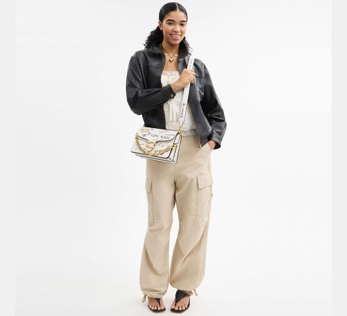 Coach Chain Tabby Shoulder Bag With Sketch Print - Brass/Chalk Multi