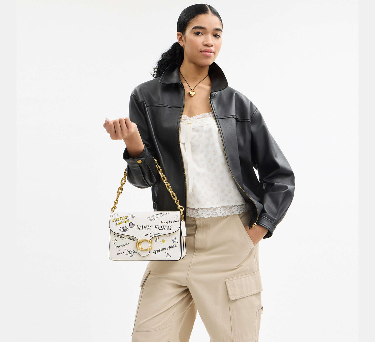 Coach Chain Tabby Shoulder Bag With Sketch Print - Brass/Chalk Multi