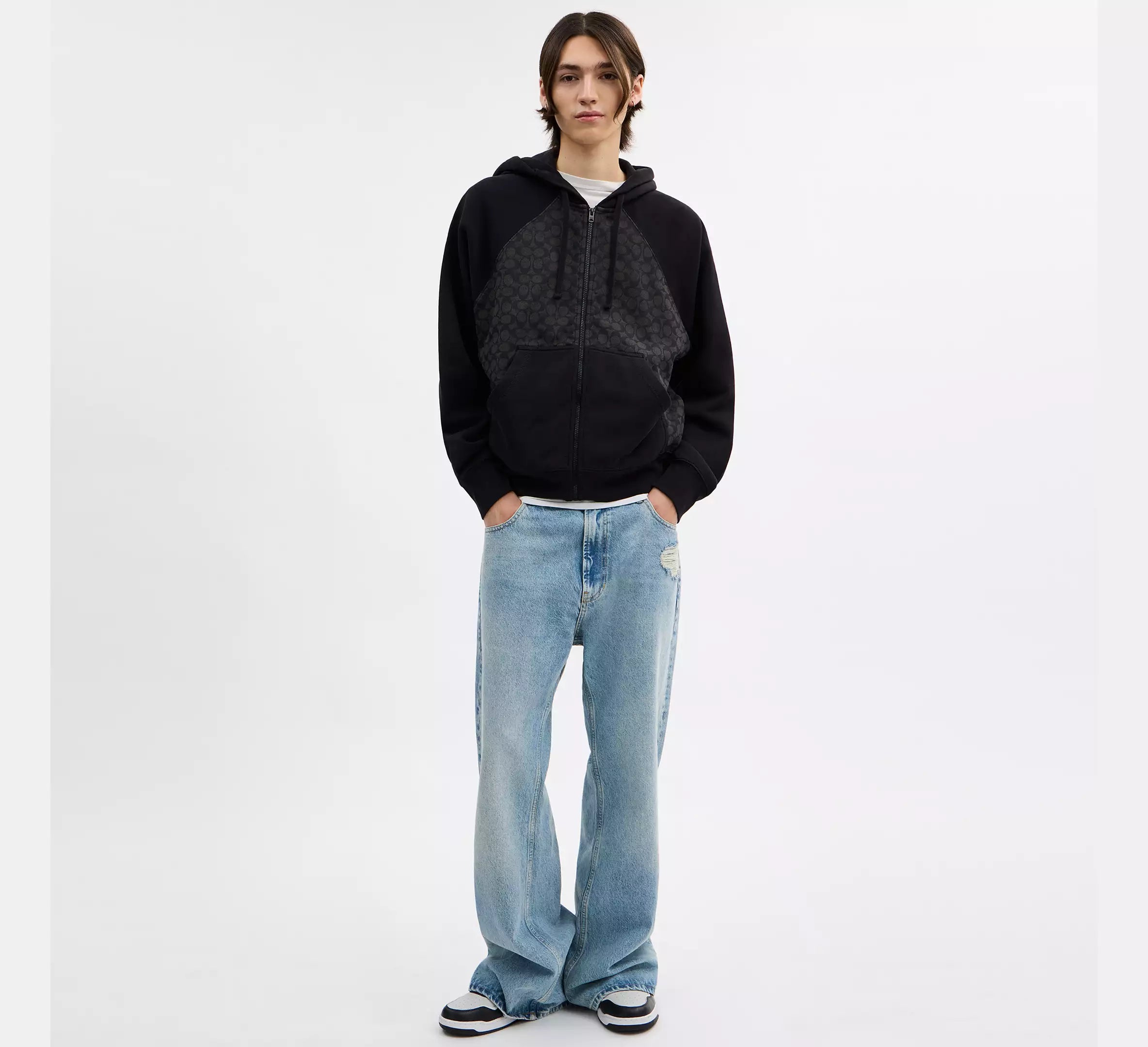 Coach Signature Full Zip Hoodie In Organic Cotton - Charcoal Signature