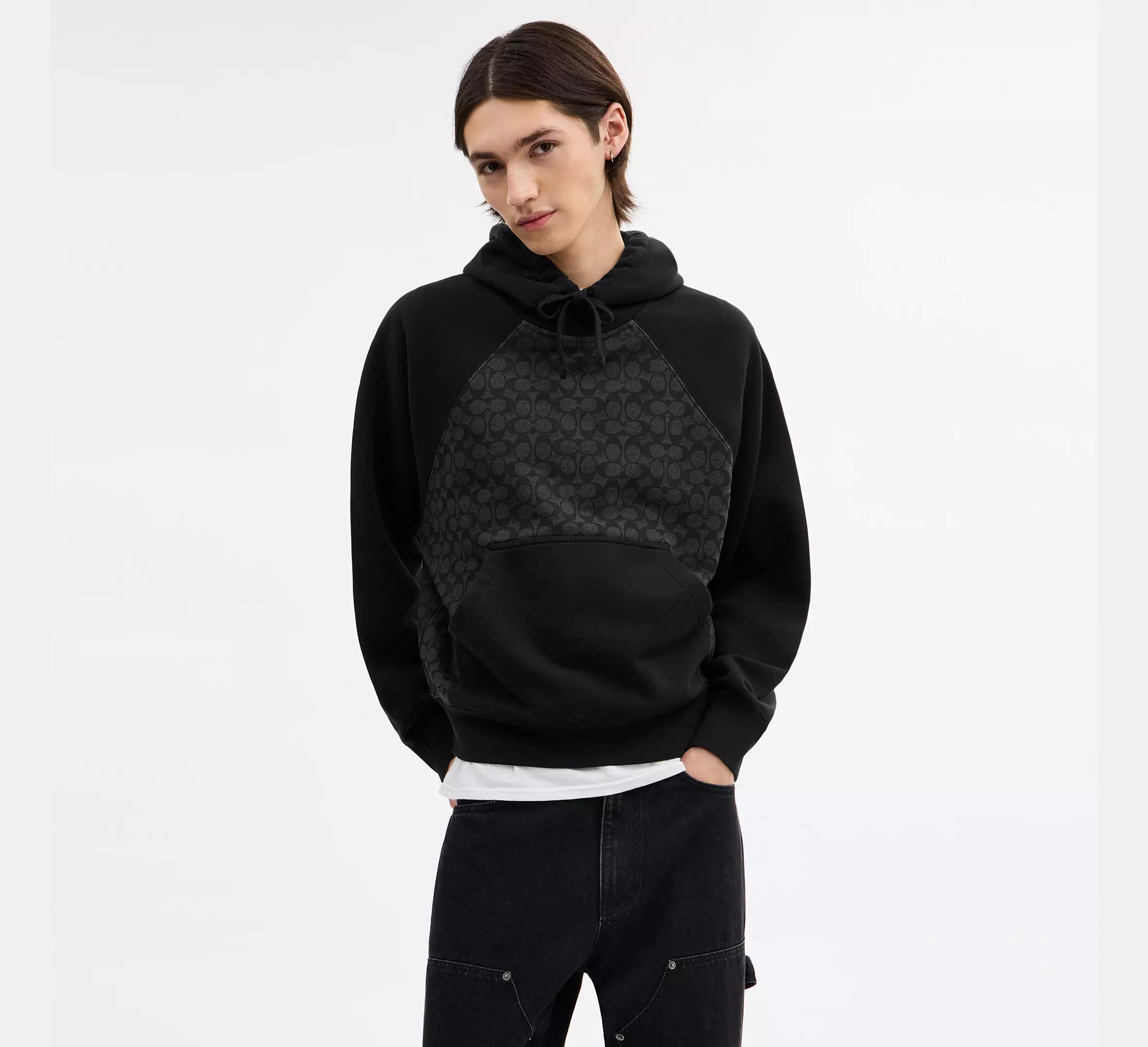 Coach Signature Hoodie In Organic Cotton - Charcoal Signature