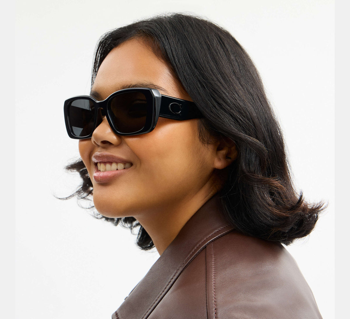 Coach Maxi Sculpted C Oversized Rectangle Sunglasses  -  Black